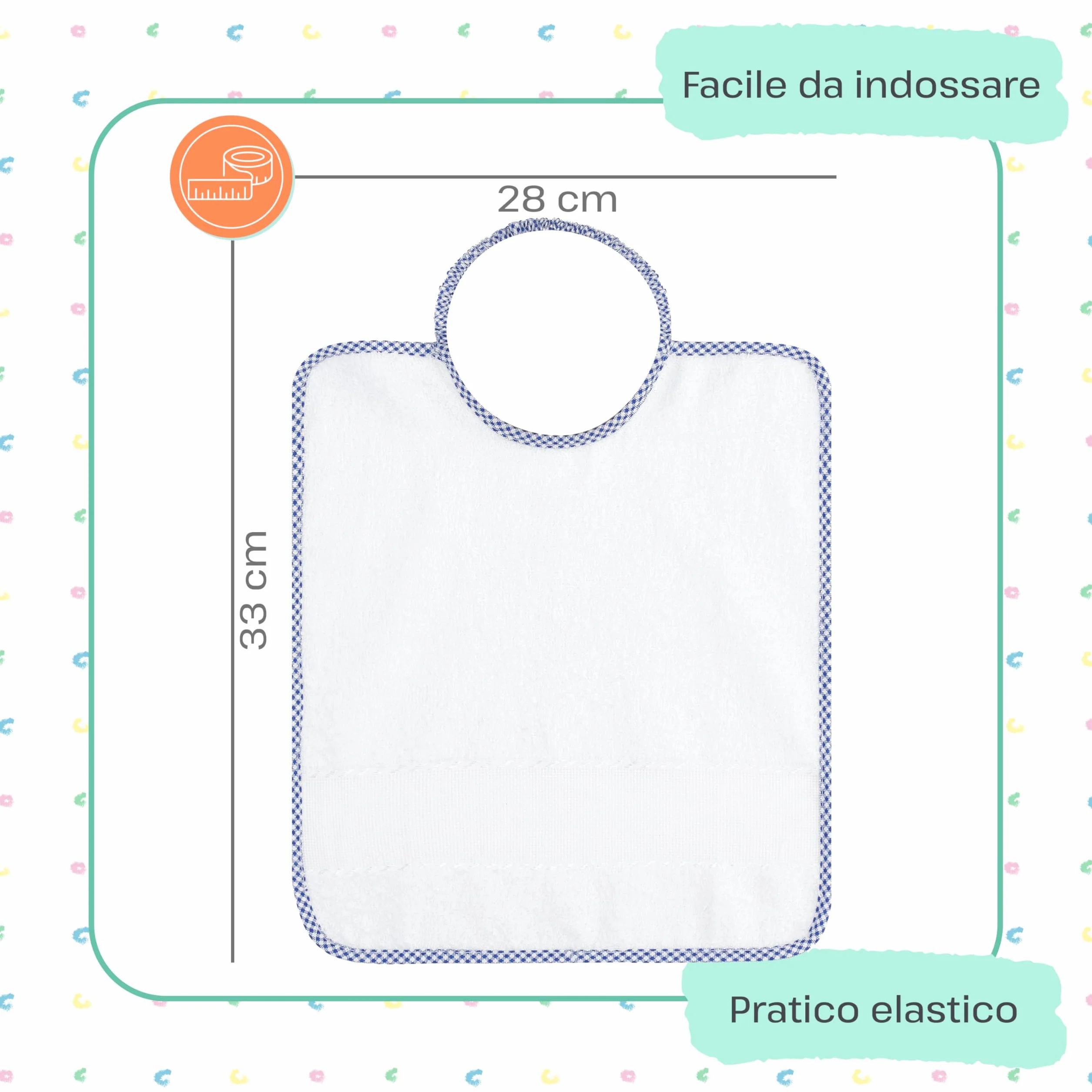 Bavaglini tela aida da ricamare asilo elastico spugna cotone bambini prodotti in Italia