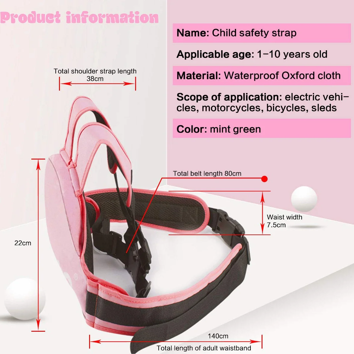 Auvstar Cintura di Sicurezza per Moto per Bambini Regolabile con Strisce Riflettenti 1-10 Anni