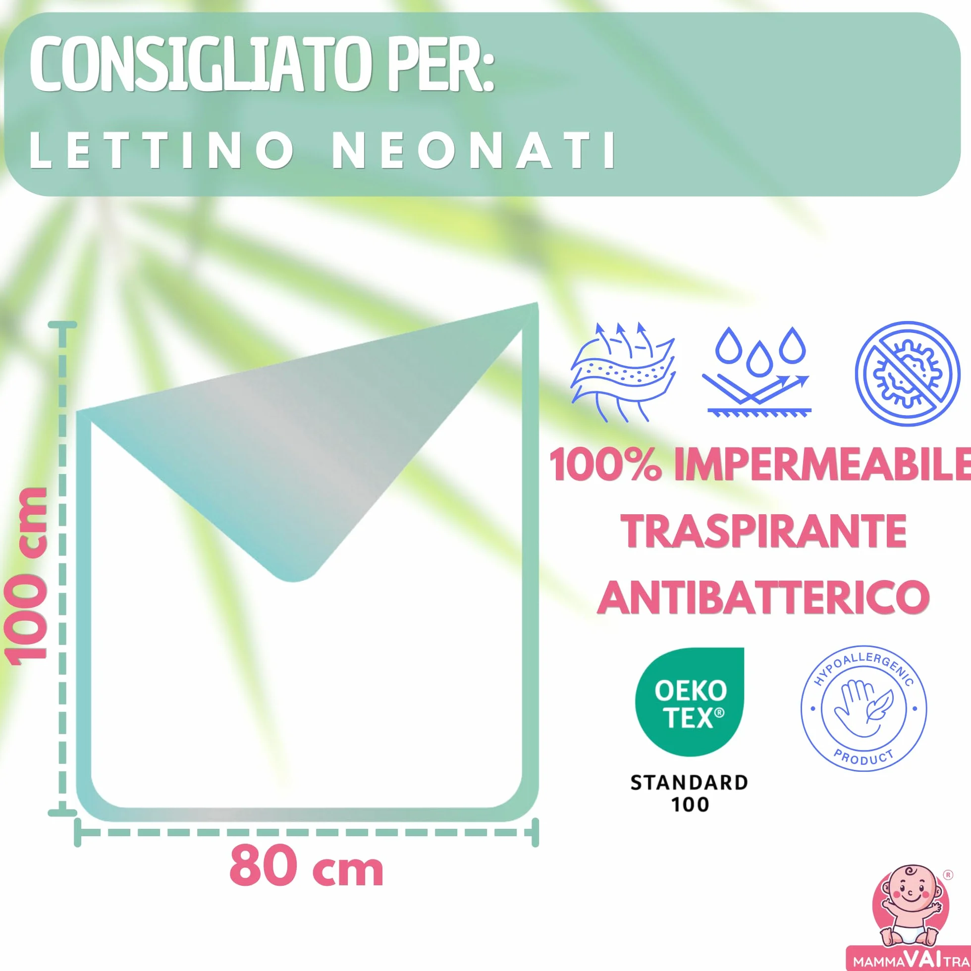 Traversa Impermeabile in Bambù Lavabile 80 x 100 cm Coprimaterasso Lettino Neonato