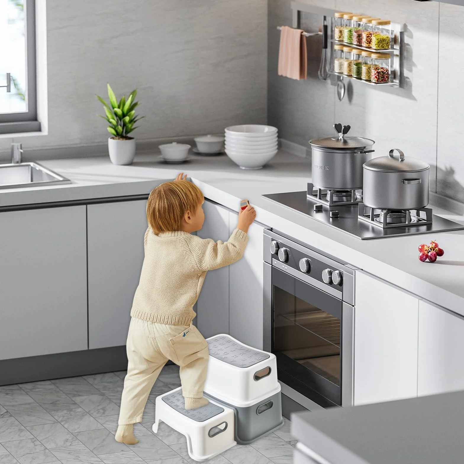 UCAMP Sgabello Bambini 2 Gradini Antiscivolo Antiribaltamento per Bagno Lavandino Toilette 90 kg