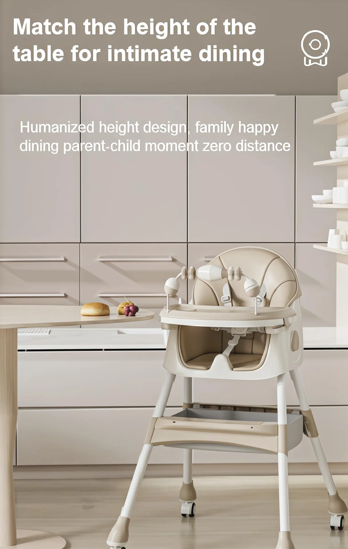 Seggiolone per Bambini Multifunzionale con Oscillazione e Schienale Regolabile 3 Velocità Doppi Vassoi Staccabili Ruote (560 Khaki)