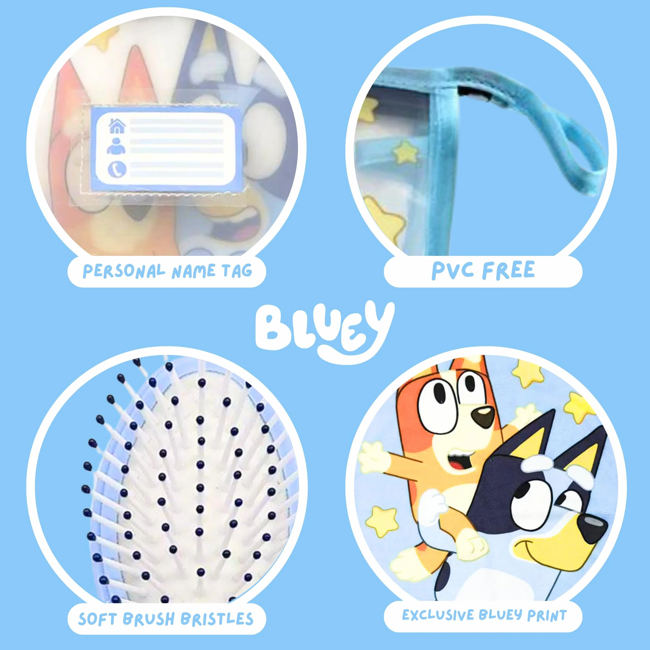 Bluey Borsa da Toilette per Bambini con Spazzola e Asciugamano