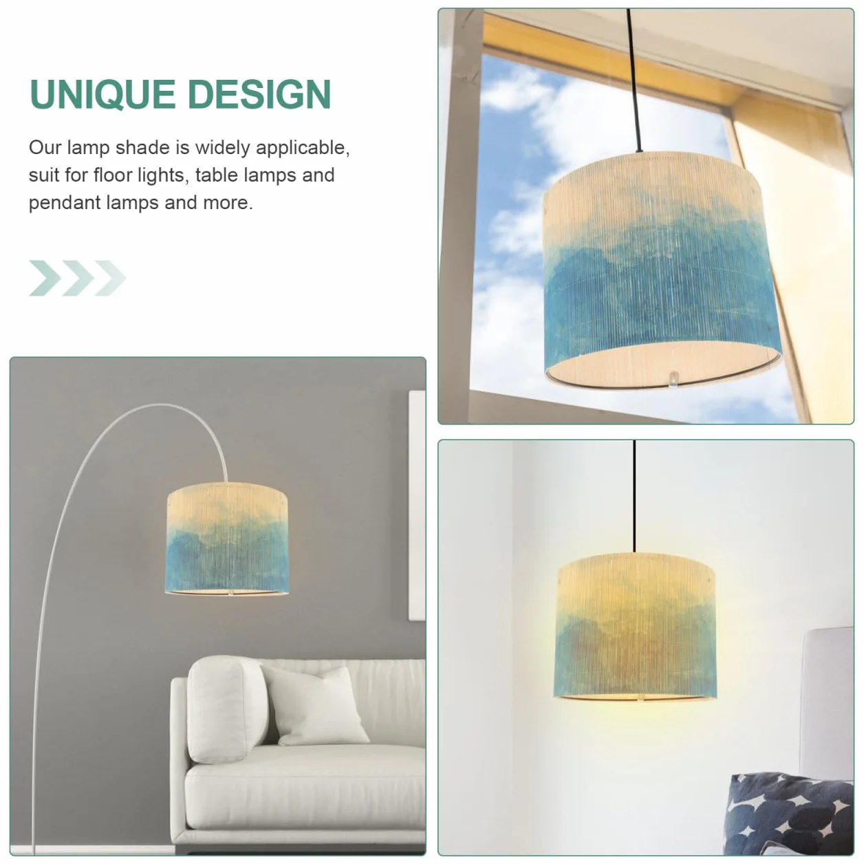 OSALADI Paralume a tamburo vintage in bambù stampato, copertura della luce per lampadari, lampada da terra e lampada da tavolo, blu