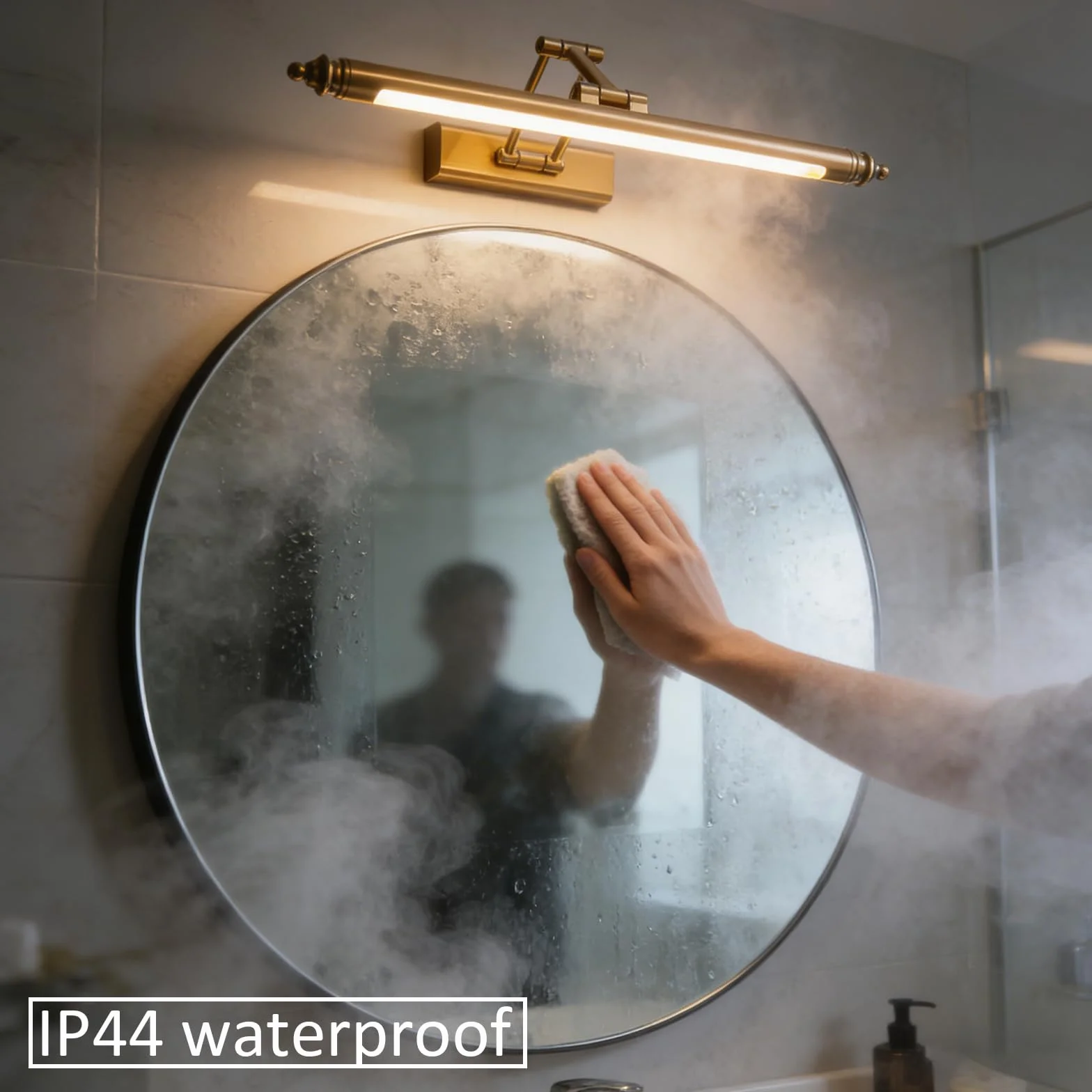 Lampada da Specchio Bagno Vintage, Luce Specchio Bagno LED Ottone Retro, Regolabile Applique in Acciaio Inox, Impermeabile IP44 Bianco Caldo 3000K (60CM12W)