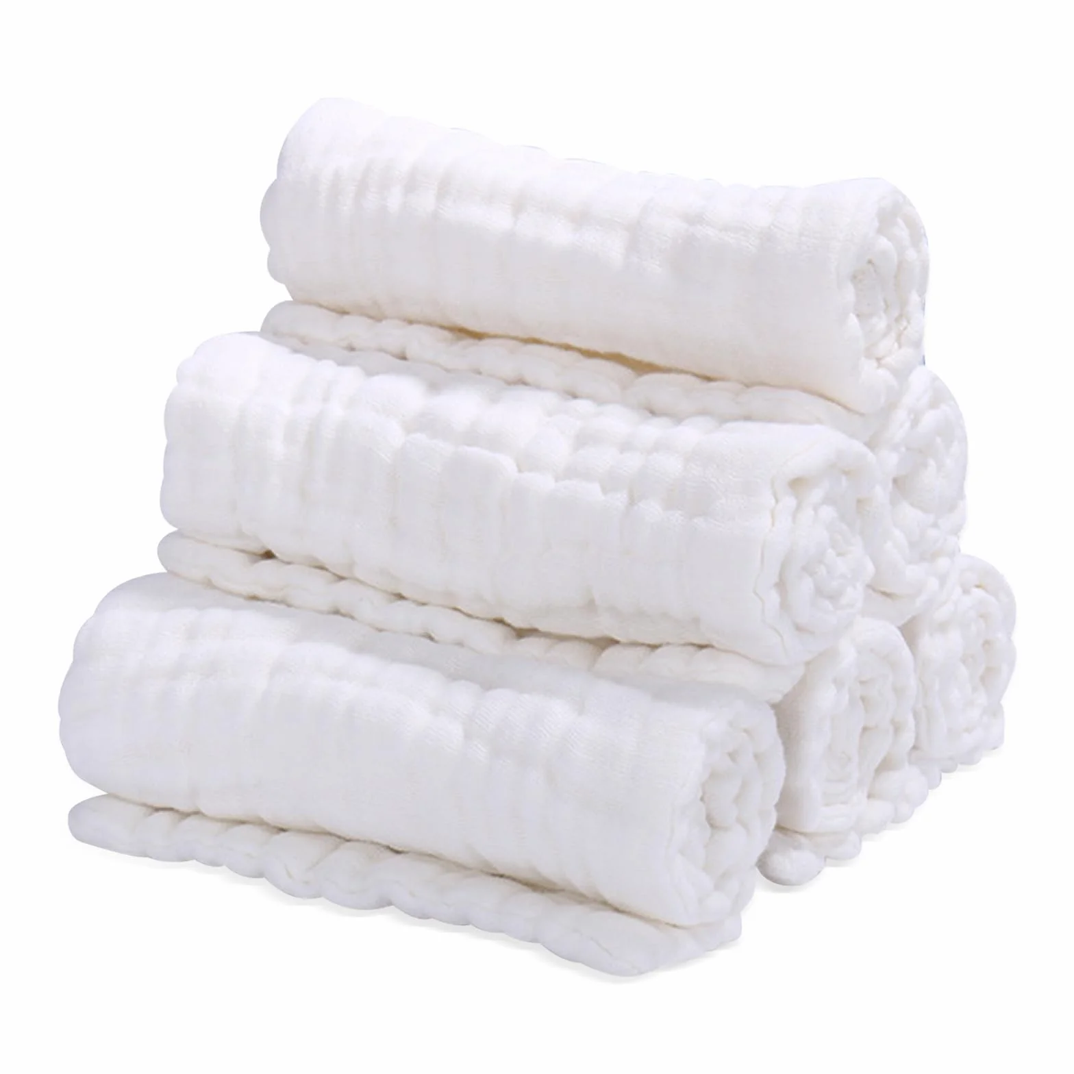 Salviettine in Mussola per Neonati 6pz 25x50 cm Cotone Naturale 6 Strati Morbidi Bianco
