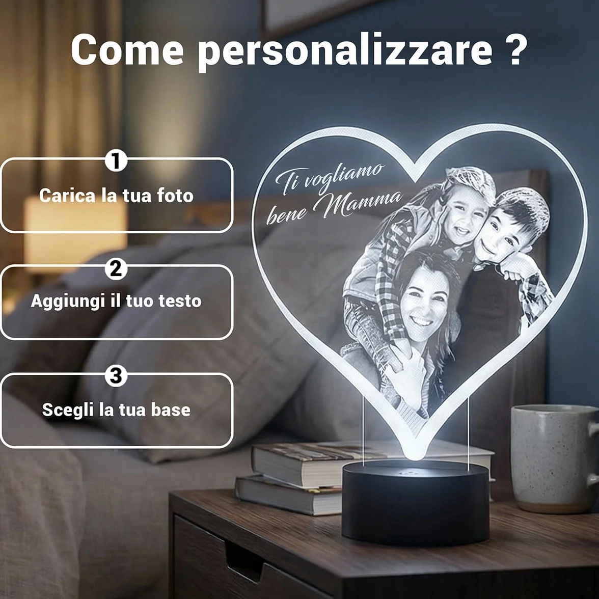 Lampephoto.fr - Lampada fotografica personalizzata a forma di cuore, regalo per la Festa della Mamma, per la mamma, idee regalo personalizzate per donne e coppie, Festa della Madre