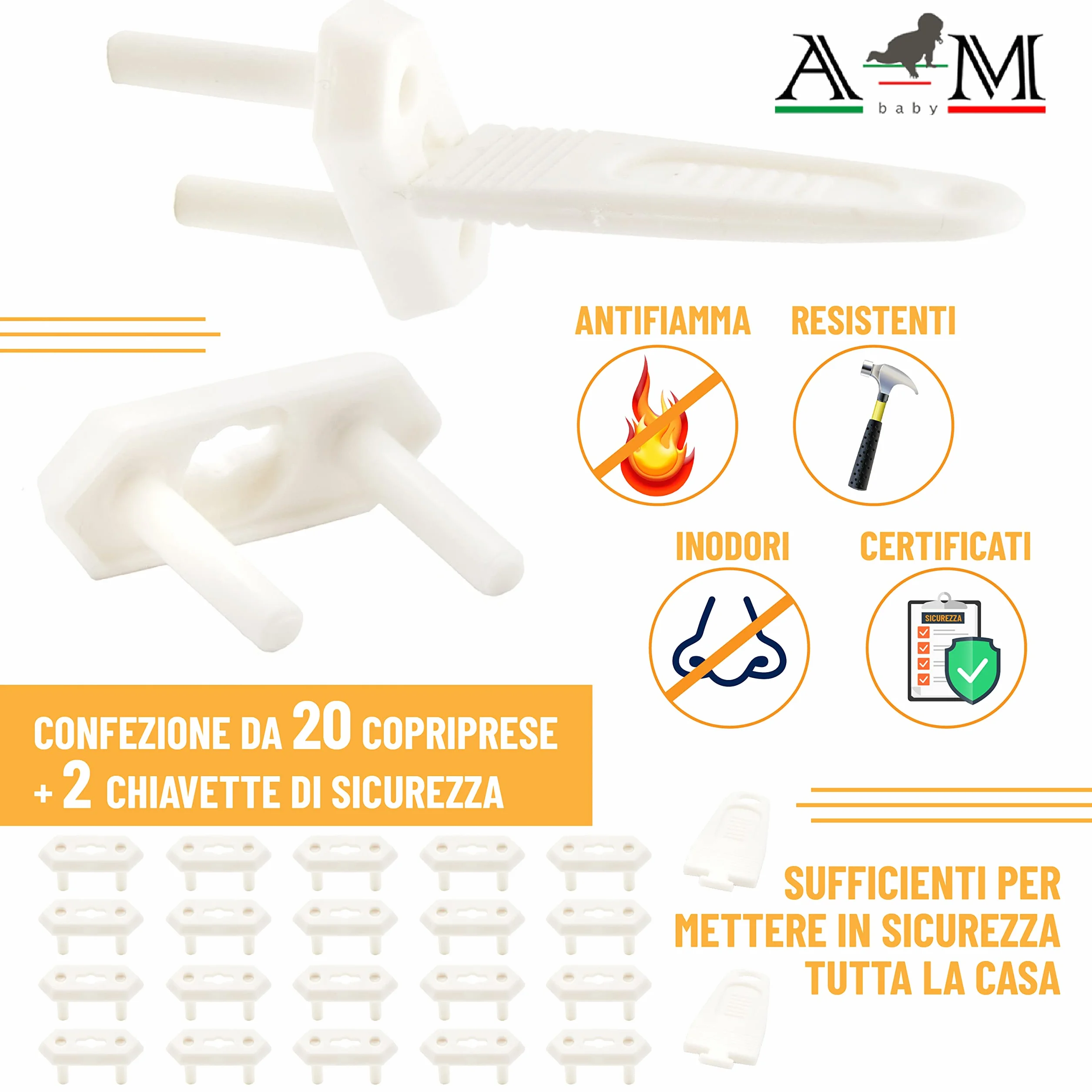 A&M Italia Copriprese per Bambini 20 sztuk ABS Certyfikowane EN-71