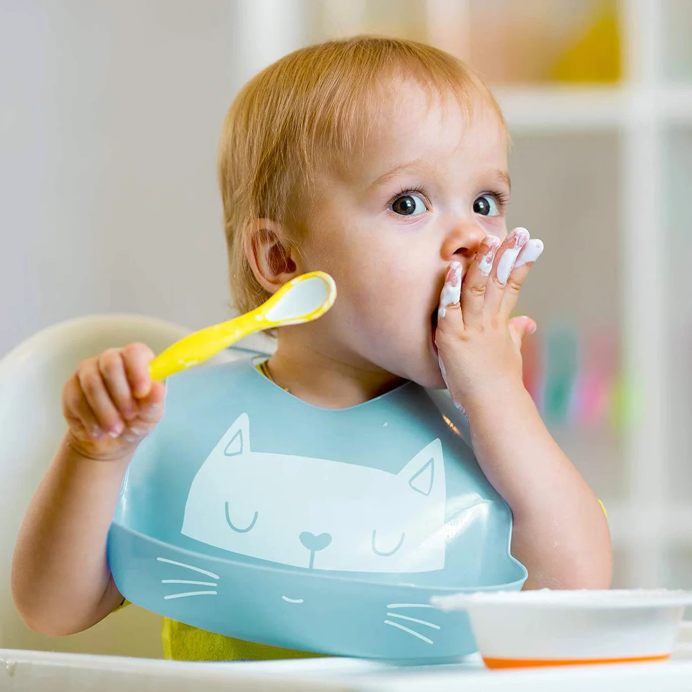 Bavaglino Silicone Impermeabile con Tasca Raccoglipappa 6 Meses a 6 Años Morbido Lavabile Bambini