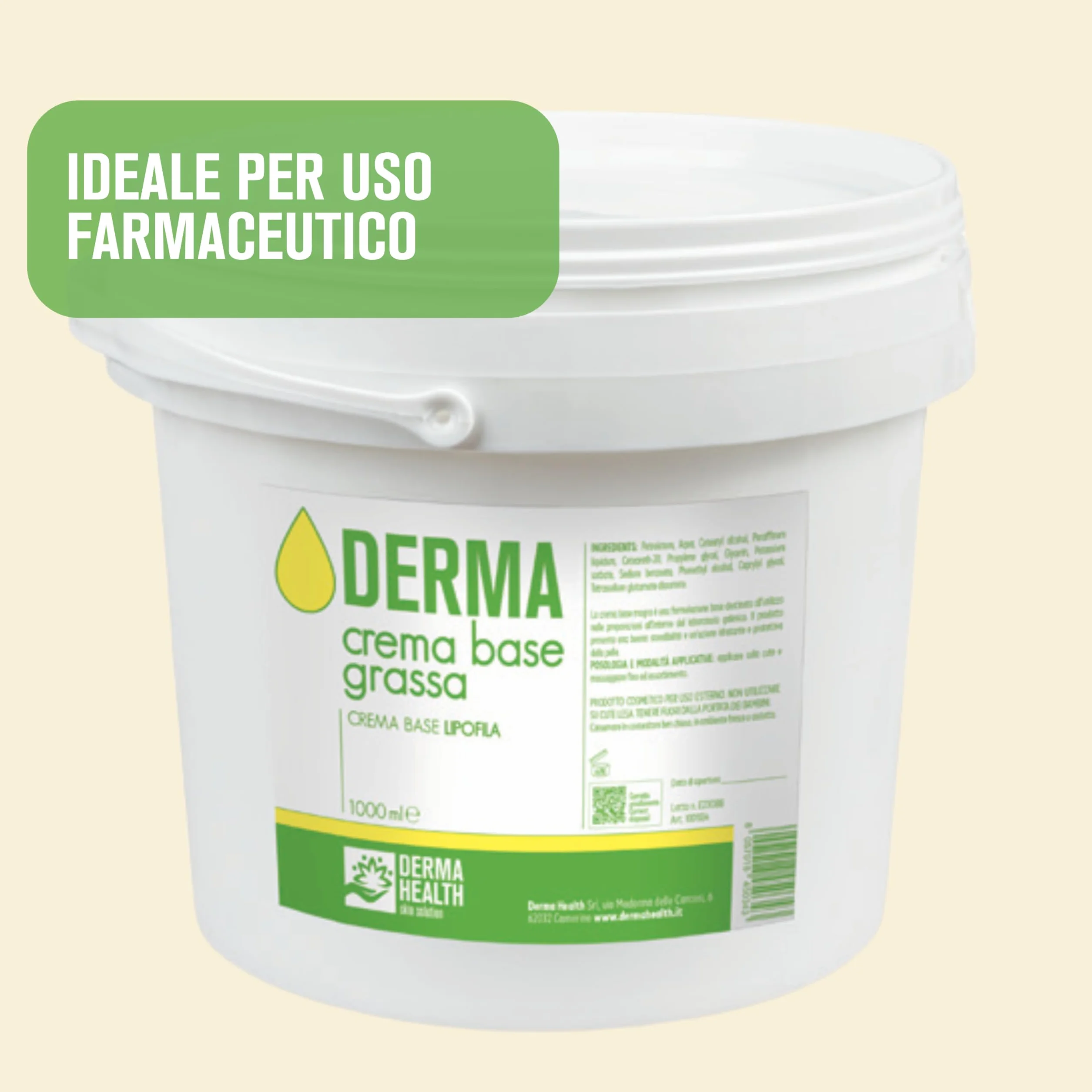 Derma Health® Crema Base Lipofila Emulsione Neutra Grassa pura 1 kg, Ideale per uso farmaceutico cosmetico dermatologico Made in Italy