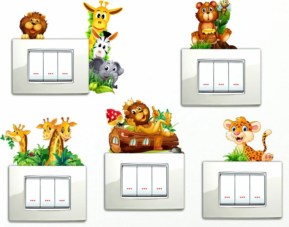 Adesivi Animaletti della savana Wall Stickers 6 pezzi Giraffe Leone Orsetto Elefantino Zebra decorativi Cameretta