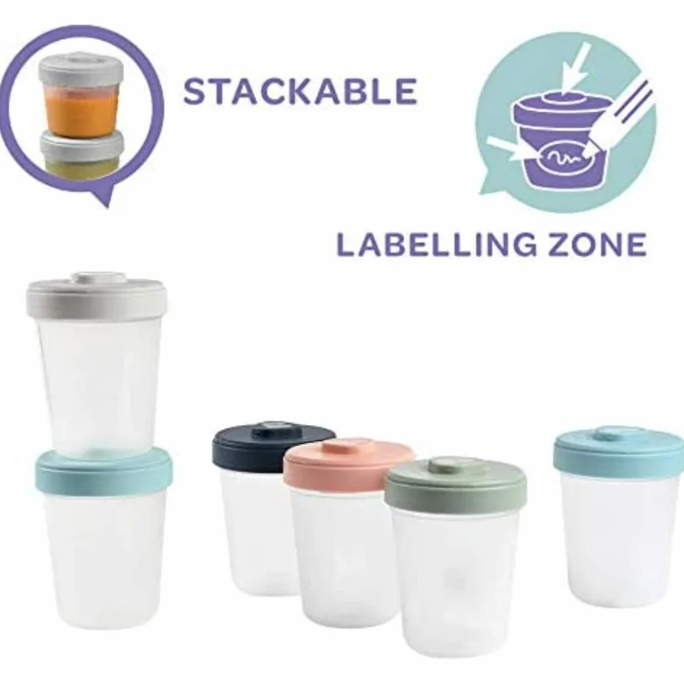 BÉABA Set di 6 Contenitori per Pappa in Silicone 250 ml Ermetici Impilabili per Svezzamento Bebè