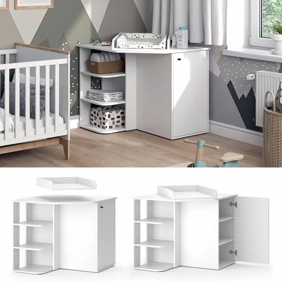 Vicco Fasciatoio Kristian Bianco 85 x 77.3 cm porta e vani aperti convertibile in cassettiera