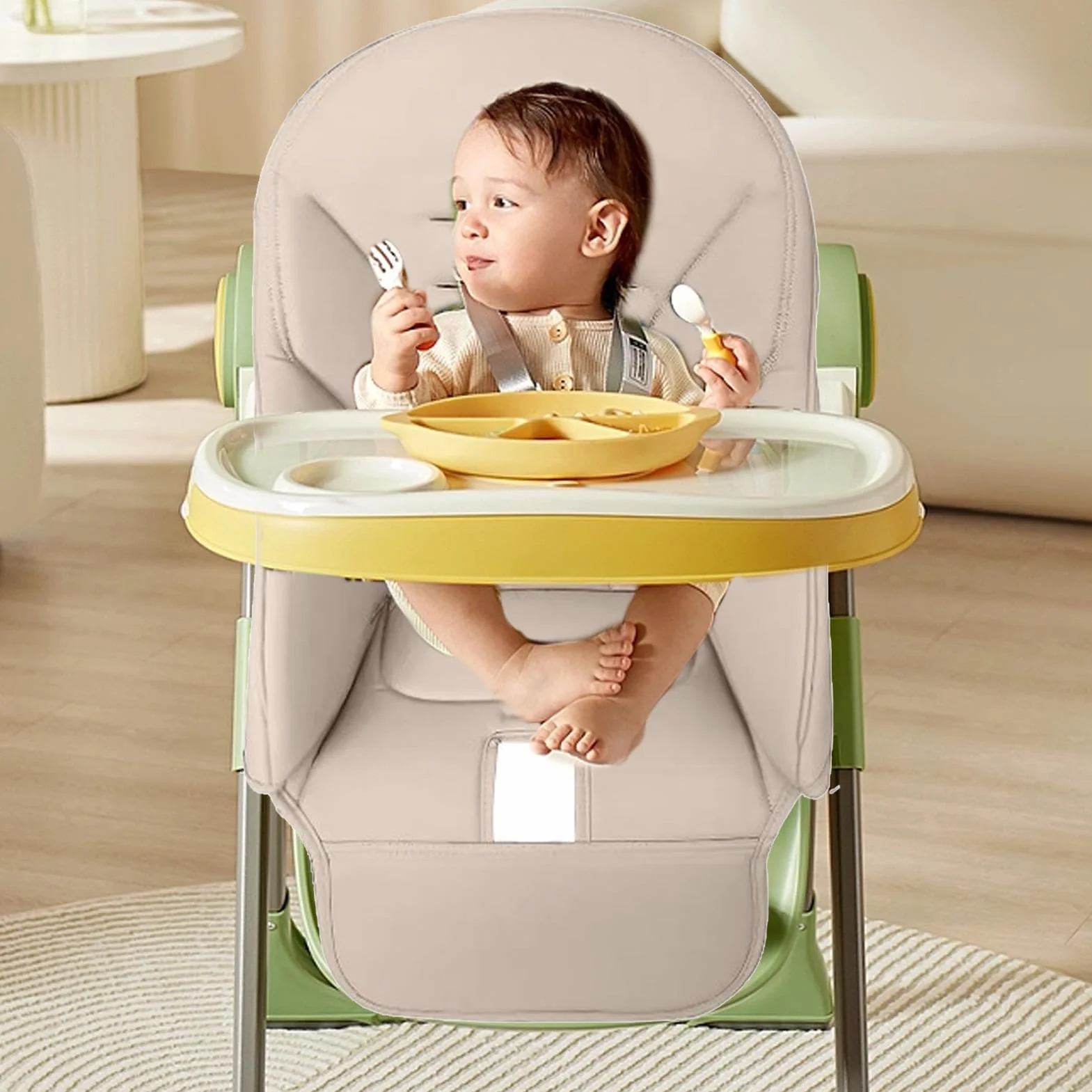 Fodera per Sedia da Pranzo per Bambini in Pelle PU | Cuscino per Seggiolone Comodo Coprisedile per Peg Perego, Kosmic Jané, Baoneo, Siesta Zero3