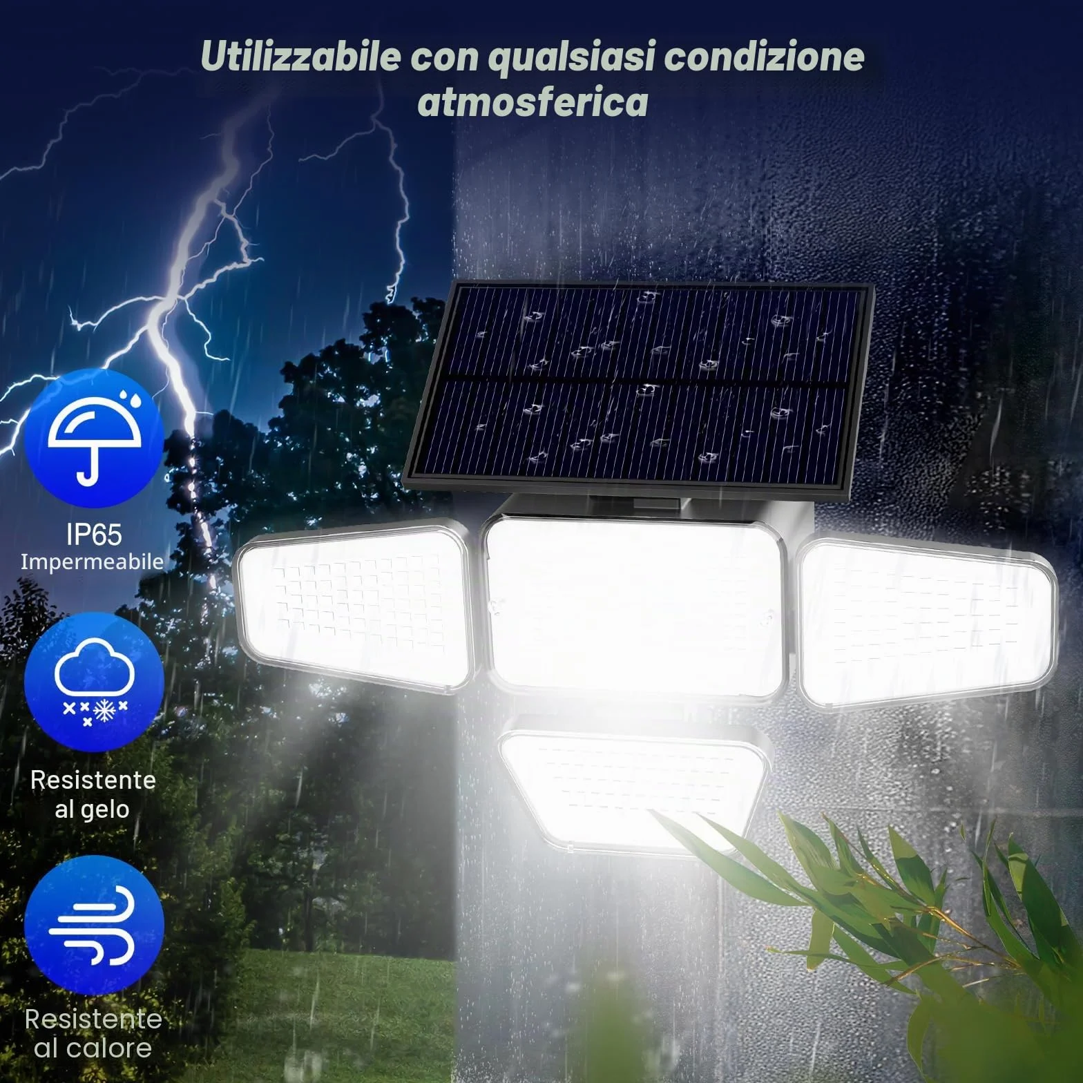 Peasur 2 Pezzi Faretto Led da Esterno Solare, 318 LED Luce Solare con Sensore di Movimento, 4 Testa 3 Modes Impermeabile Faretti Solari, Luci Solari per Giardino Garage Parete