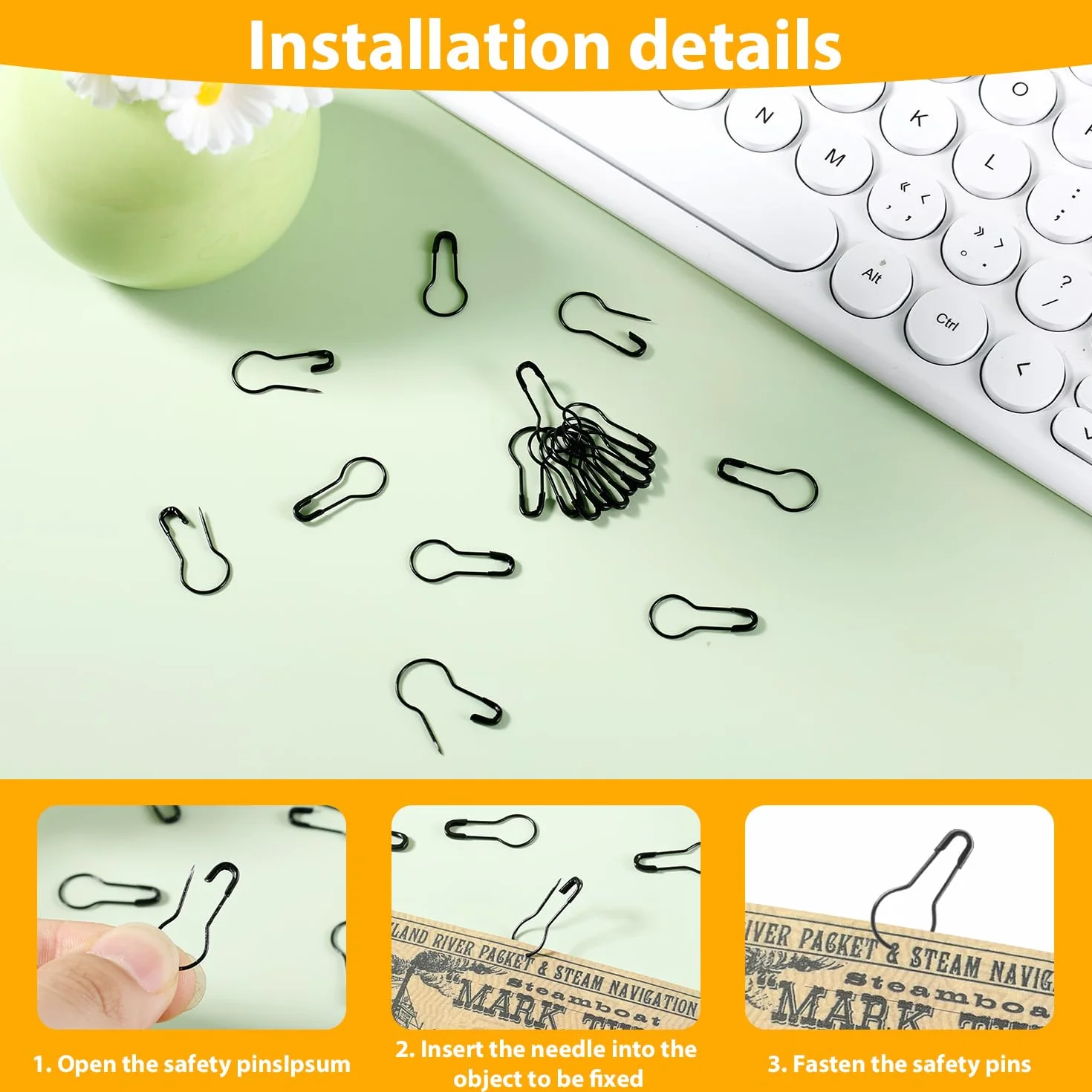 Spille di Sicurezza 22mm Metallo Calabash Pin con Scatola Portaoggetti per Vestiti Fai da te (Nero)