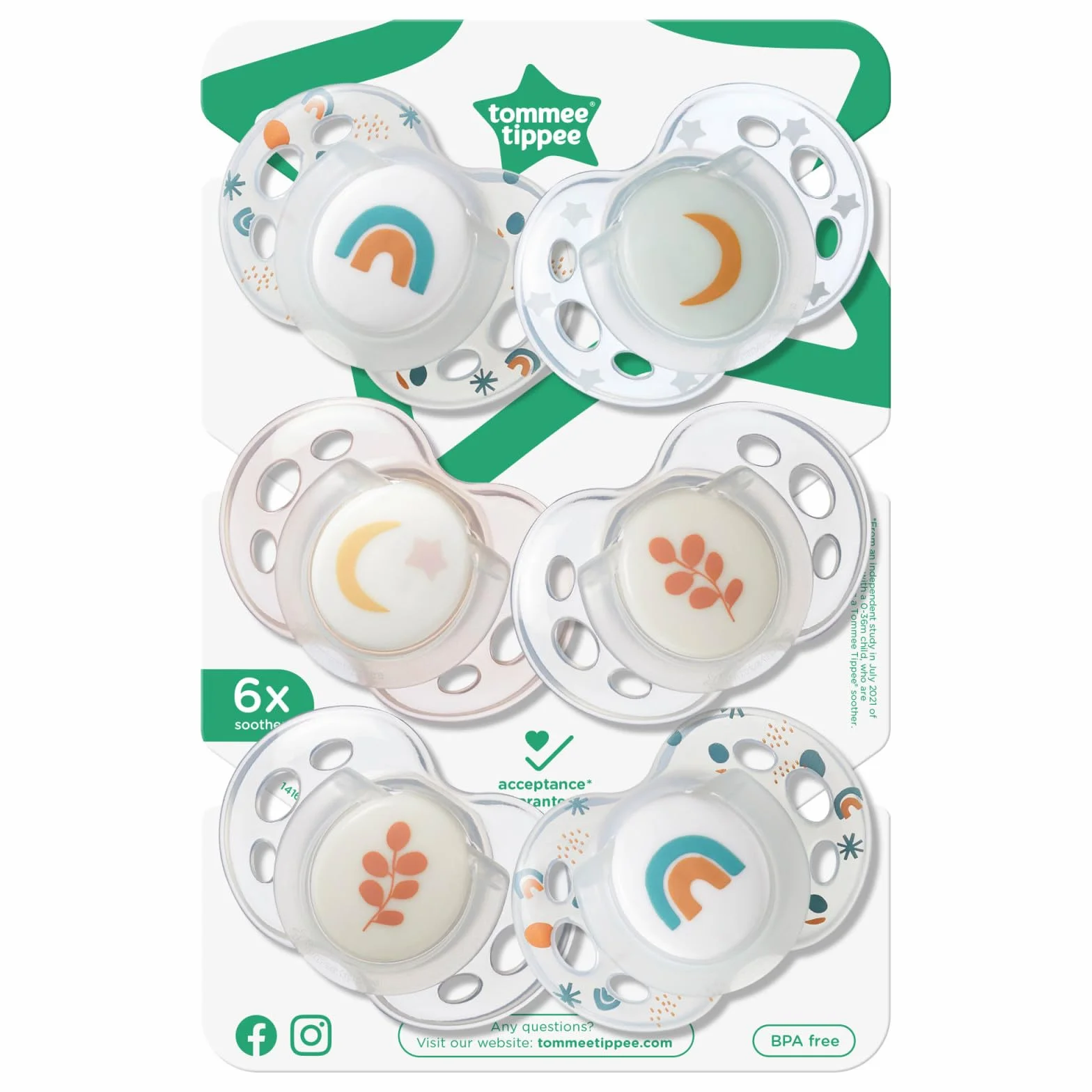 Tommee Tippee Succhietto Nighttime 18-36 mesi 6 pezzi luminosi con capsula sterilizzatrice riutilizzabile