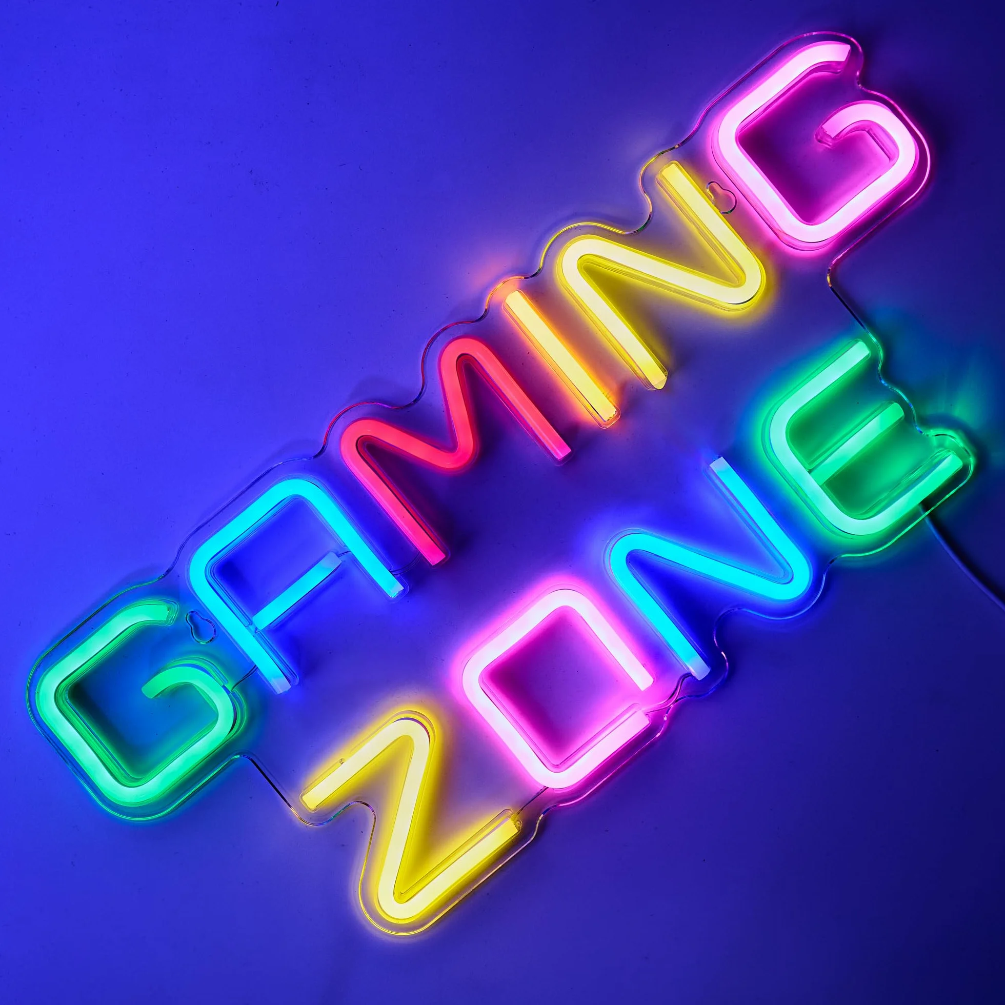 Luci Neon LED Gaming Zone Lampada Neon Parete Gamer, Insegna Luminosa LED Camera Decorazioni Gaming Room Muro, Scritta Neon, Luce Insigne Luminose. Connettore USB con Dimmer