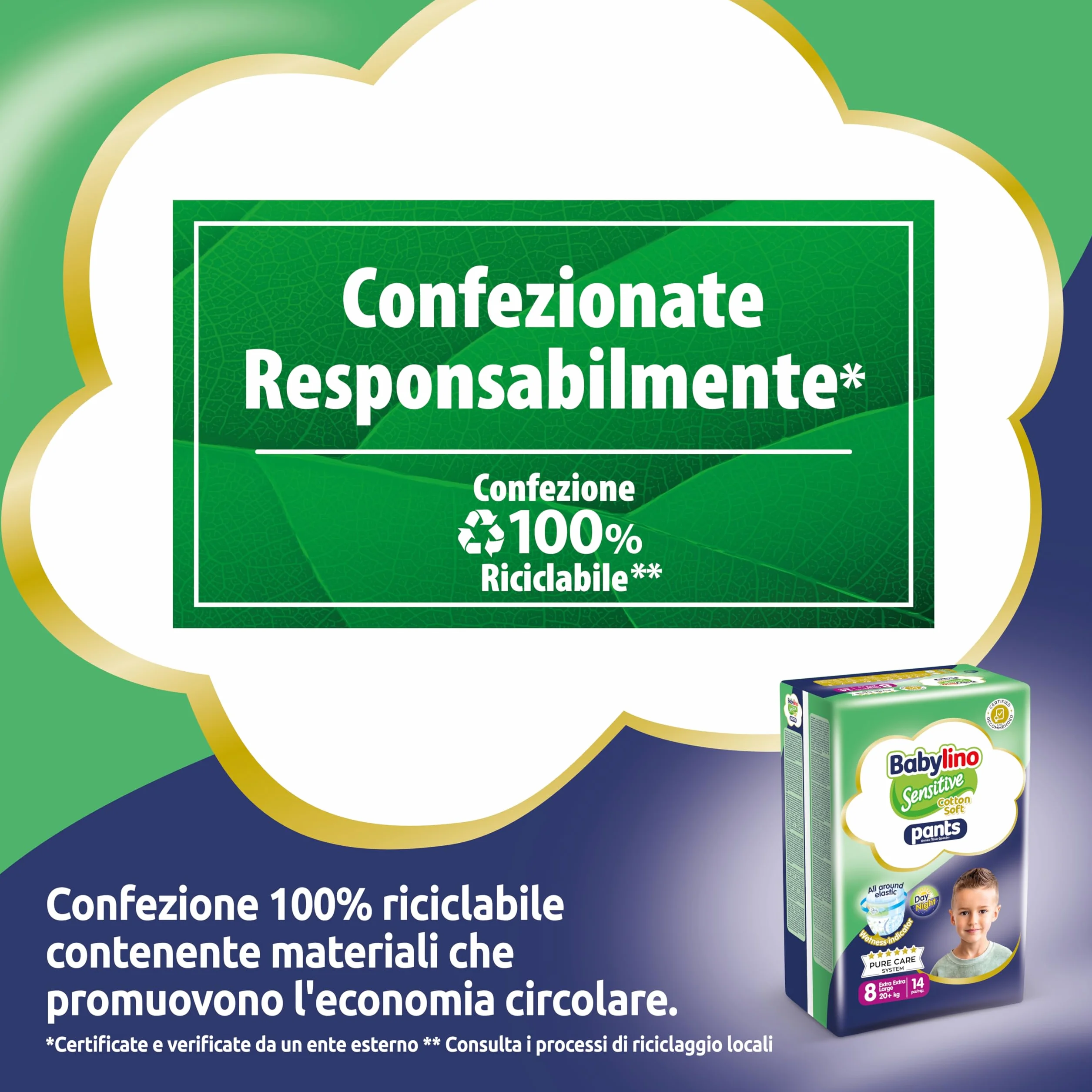 Babylino Sensitive Cotton Soft Pannolini Mutandina Taglia 8 XXL 20+ Kg 14 Unità