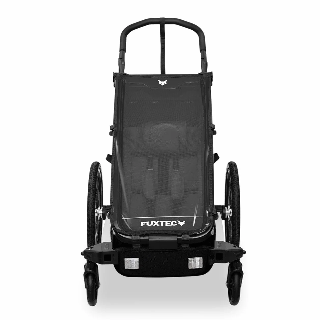 FUXTEC Rimorchio per Bici FX-FA1S Nero – Carrello 1 Posto per Bambini Pieghevole con Cintura di Sicurezza e Parasole