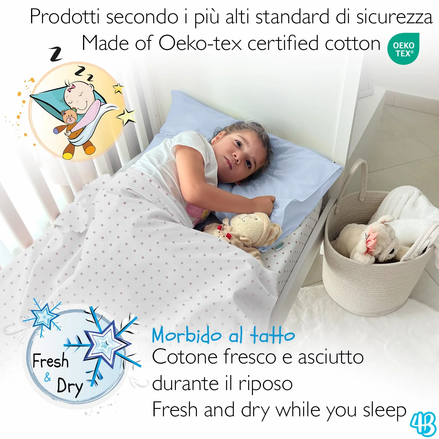 Federe Cuscino 40x60 Bambino Set 2 Puro Cotone Made in Italy OEKO-TEX Biancheria da letto Azzurro