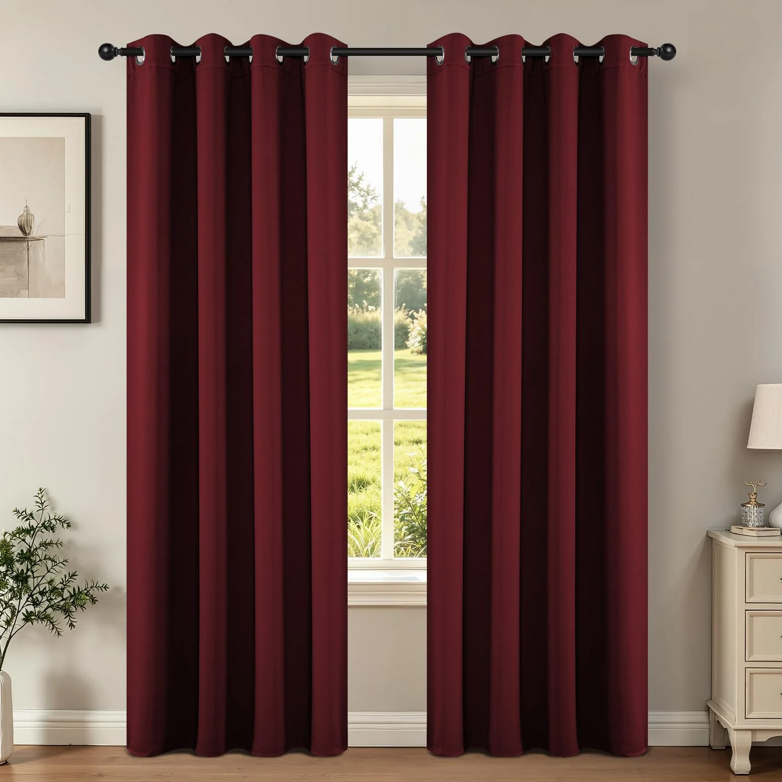 Joydeco Zestaw 2 sztuk zasłon zaciemniających 305 cm, termoizolacyjne, z oczkami, 132x305 cm, bordeaux