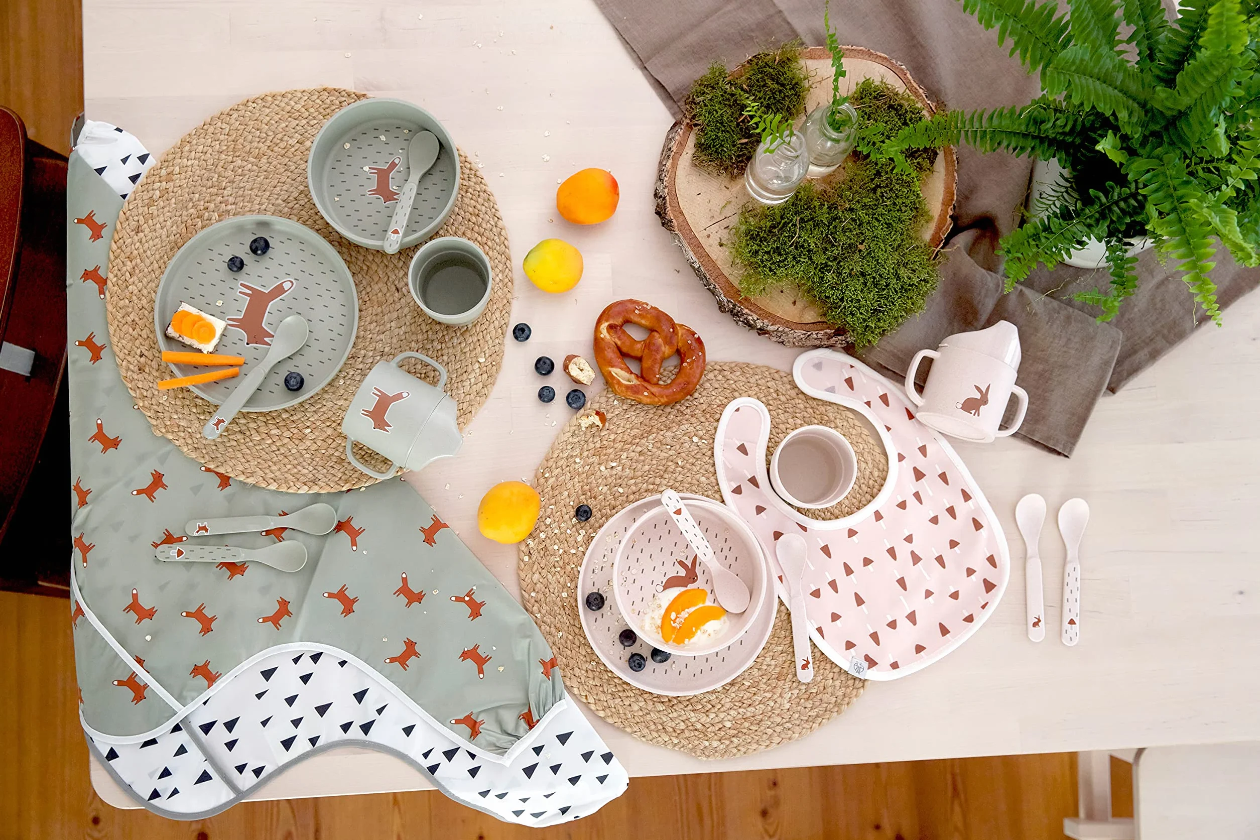 LÄSSIG Set bavaglini bambini 5 pezzi cotone impermeabile chiusura strappo Little Forest Rabbit