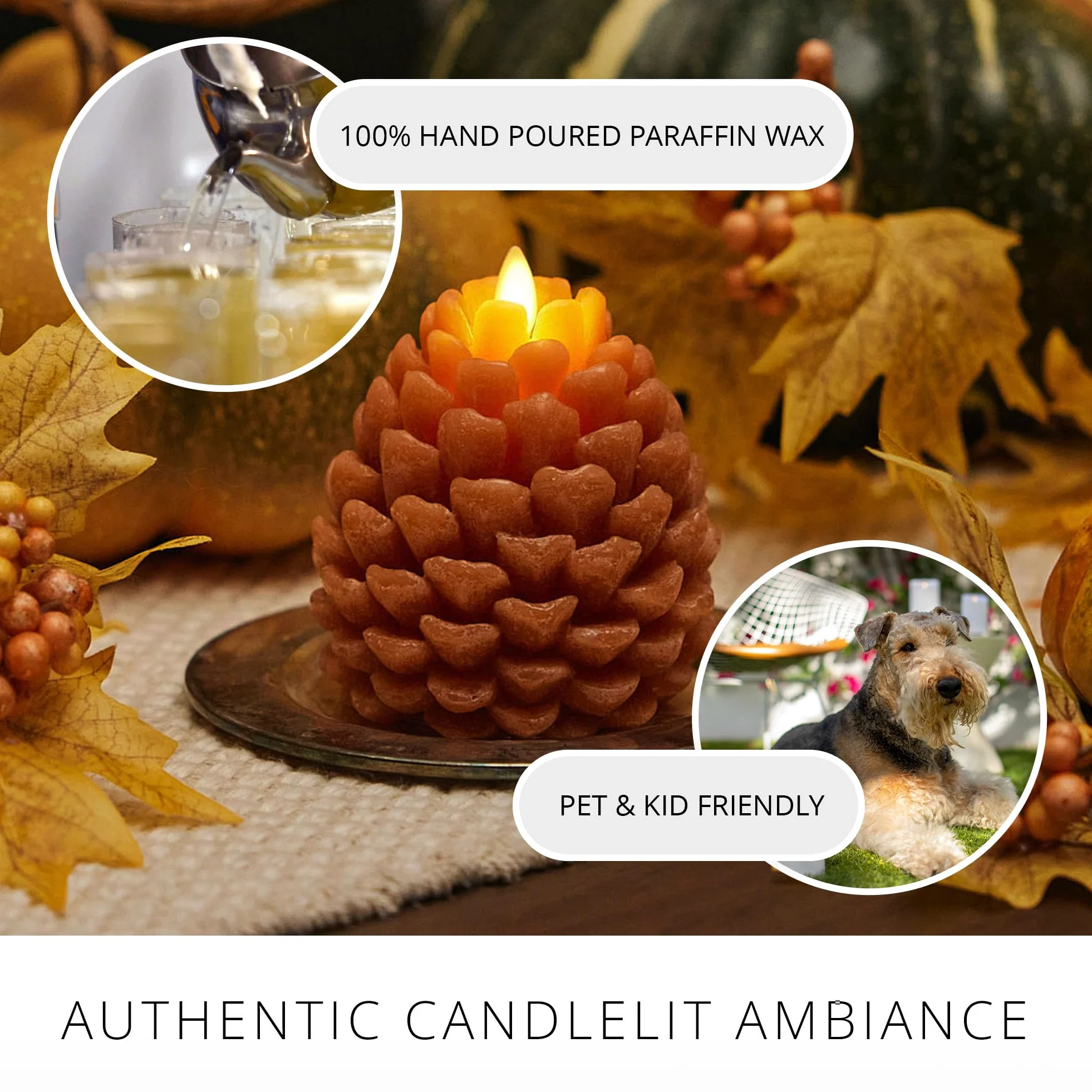 Luminara Pinecone - Candela senza fiamma Adobe con finitura gessosa a forma di pigna, candele a LED in vera cera, non profumate, funzionamento a batteria con timer, decorazione per le vacanze (9,9 x