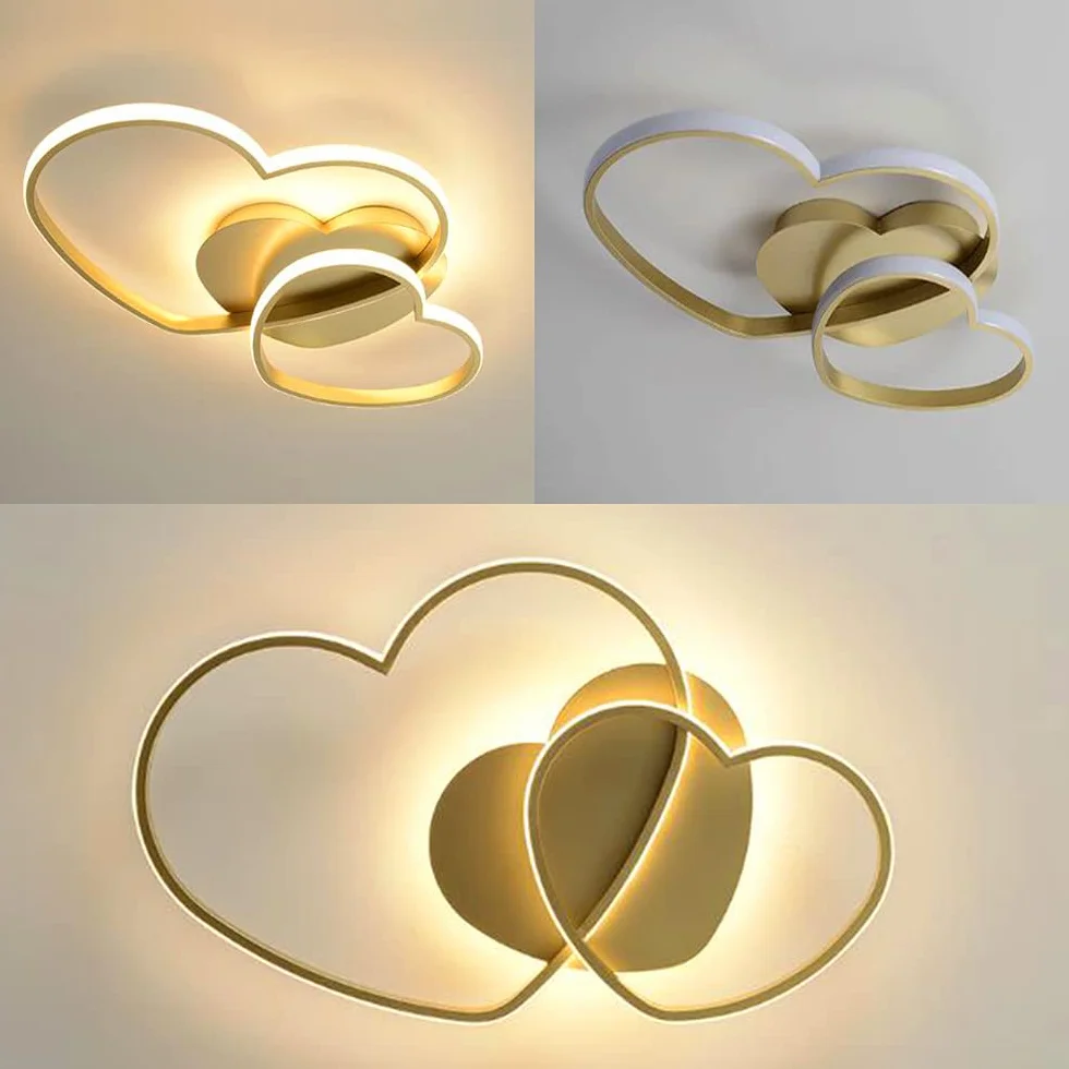 LED Lampada Da Soffitto Dimmerabile Plafoniera Forma Di Cuore Lampada Da Soggiorno Moderna Con Telecomando Metallo Lampadario Per Camera Dei Bambini Ragazzi Ragazze Cameretta Cucina,Oro,50cm