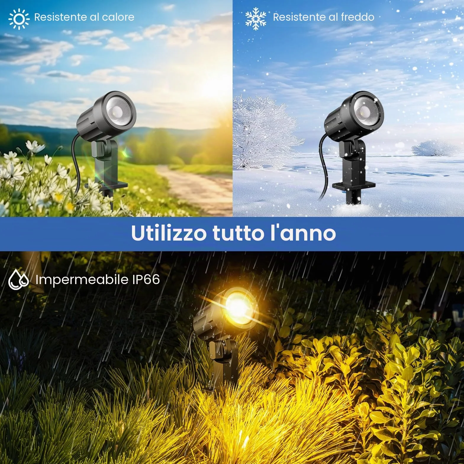 MEIHUA Faretti Solari Esterno 2700K 4000K 6000K Faretto Solare IP66 Impermeabile Faro Luce Solare 3 Luminosità 2 Modalità Dinamiche Timer Lampade da Giardino Solari per Cortile Halloween Natale
