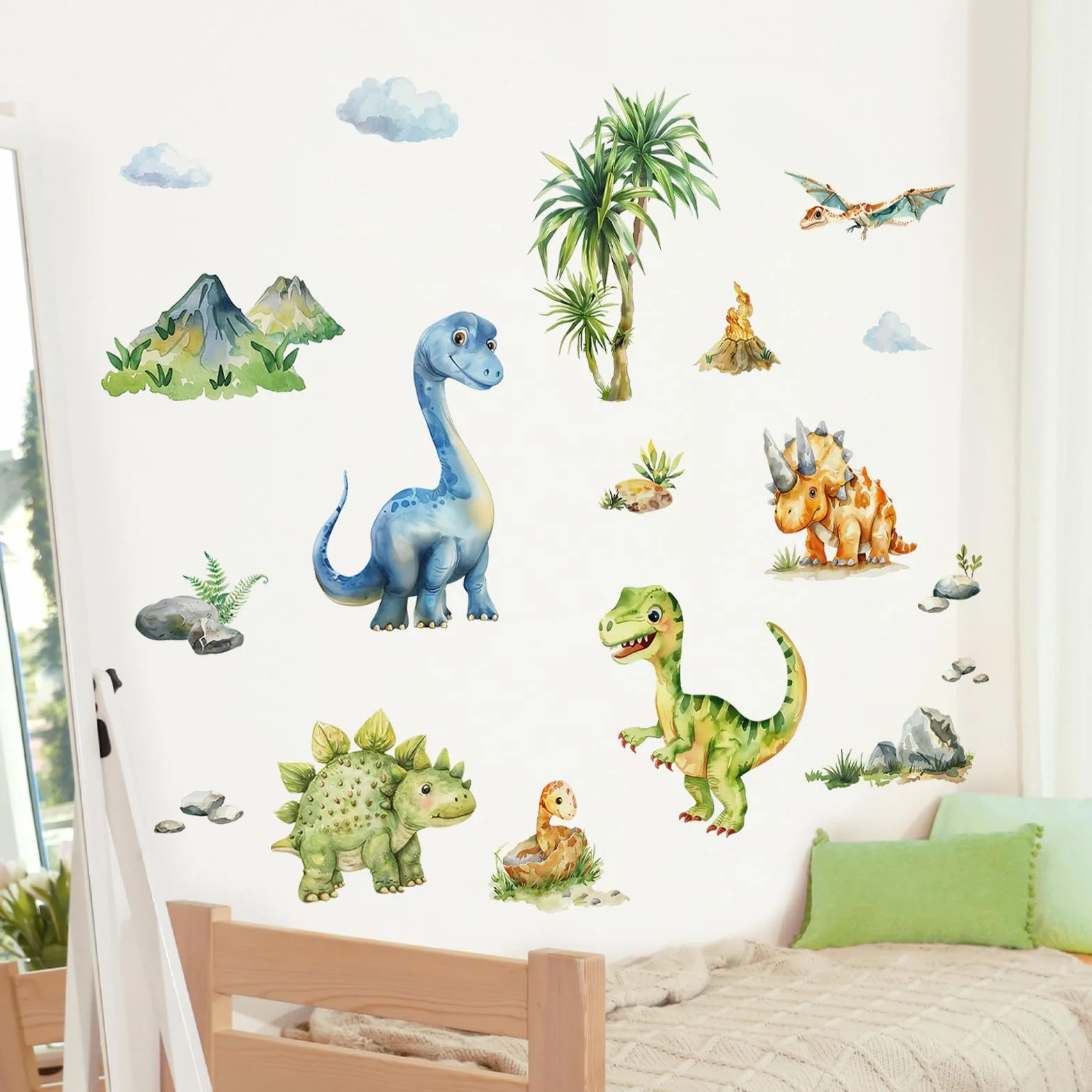 Tanlaby Dinosauri Adesivi Murali Animali Tropicali Acquerello Decorazione Murale per Bambini