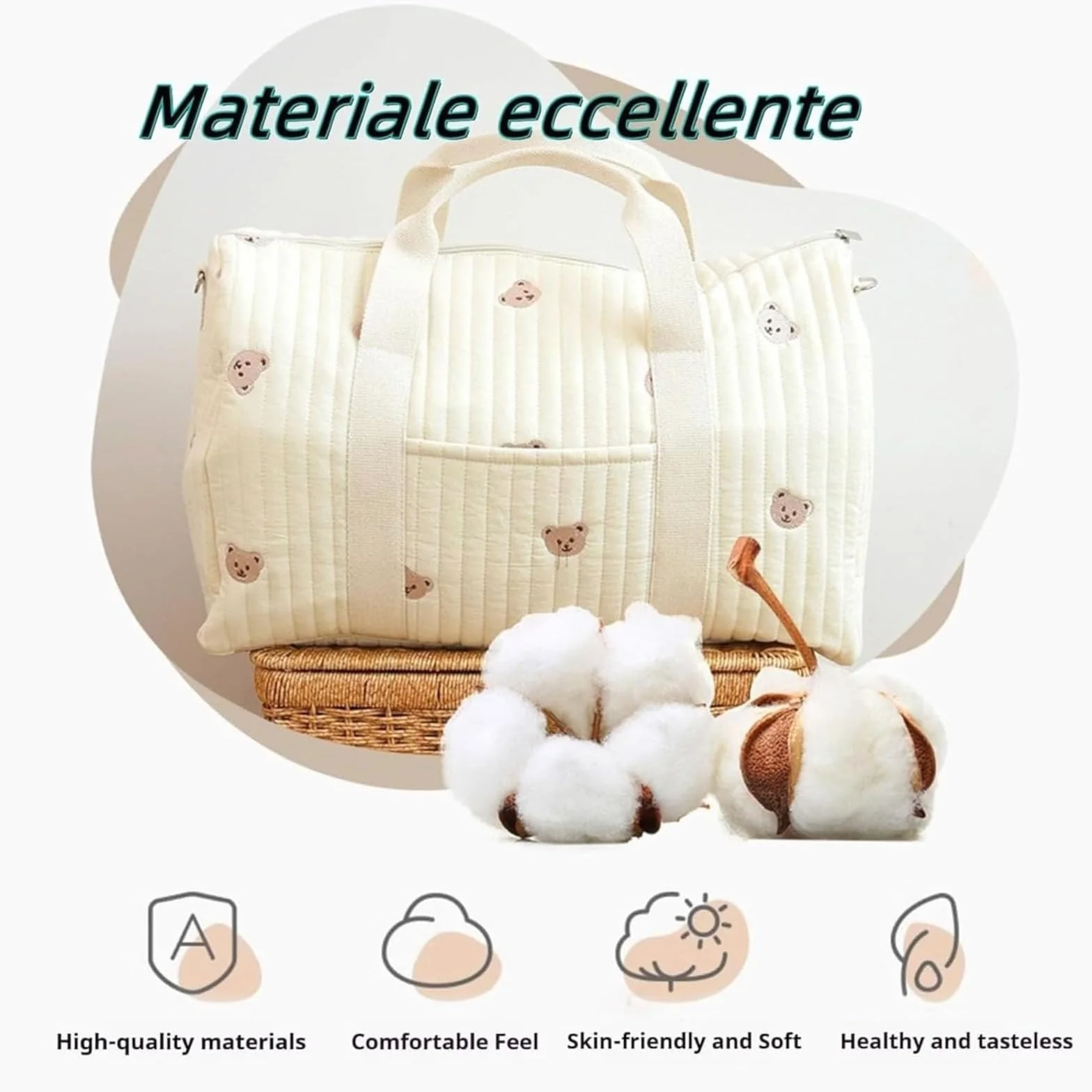Borsa Parto Ospedale Mamma Grande, Borsa Passeggino Set da 2 Pezzi, Mommy Bag in Cotone con Ricamo