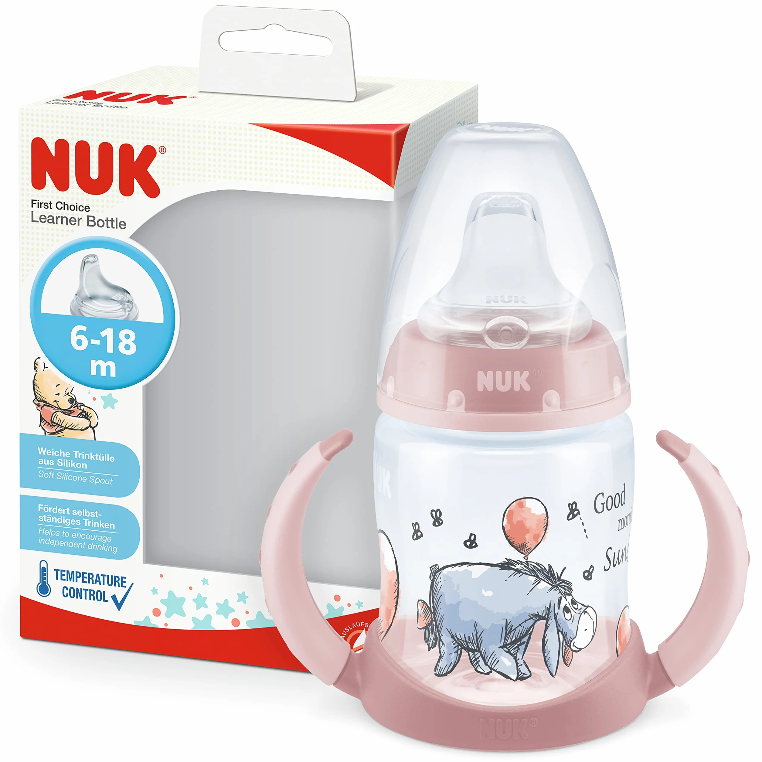 NUK First Choice Bicchiere Antigoccia 150ml 6-18 Mesi Beccuccio Silicone Anti-Colica Winnie the Pooh Rosa