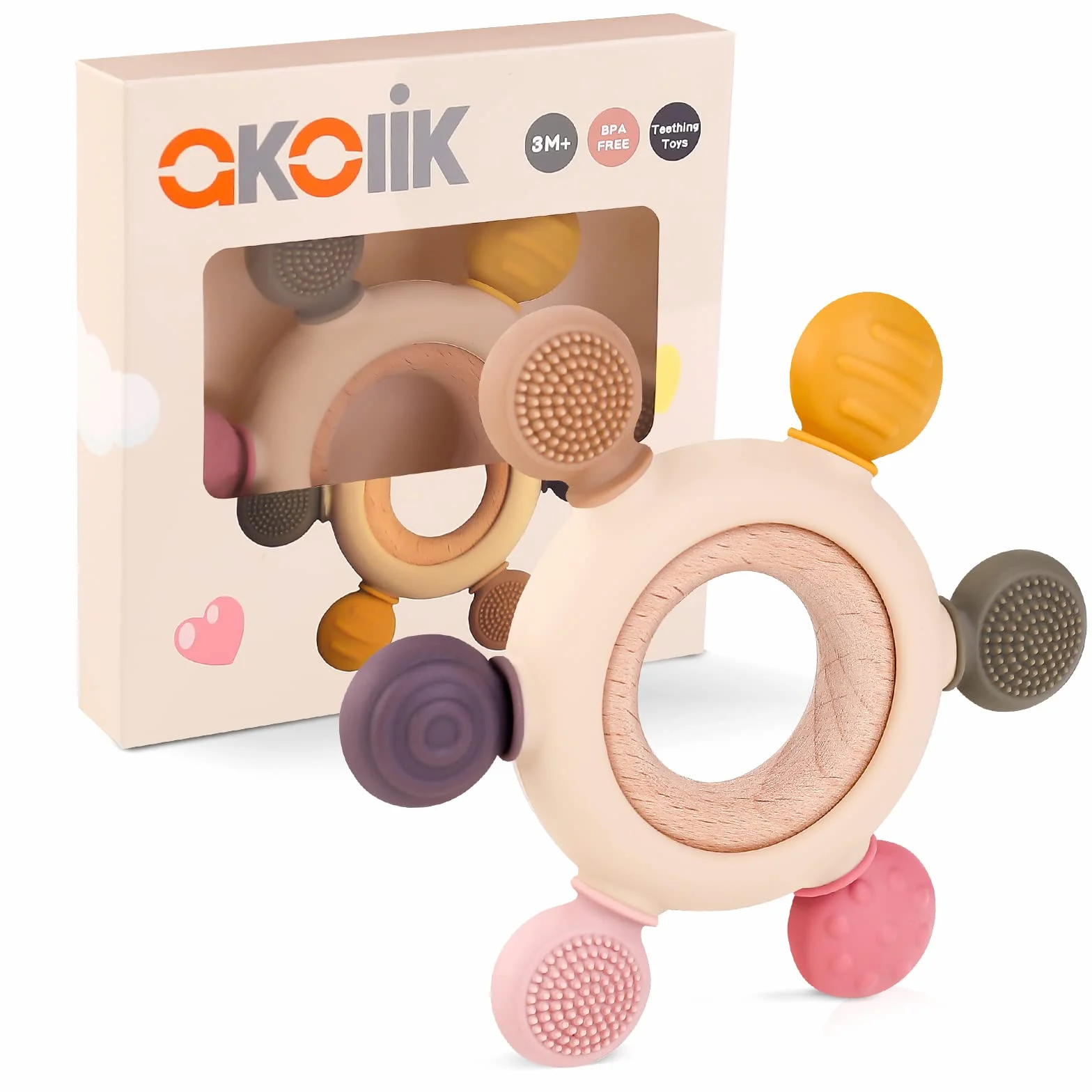 akolik Neonato Dentizione Anello in Silicone Massaggio Gengive Giocattoli Sensoriali 3-12 Mesi Grado Alimentare