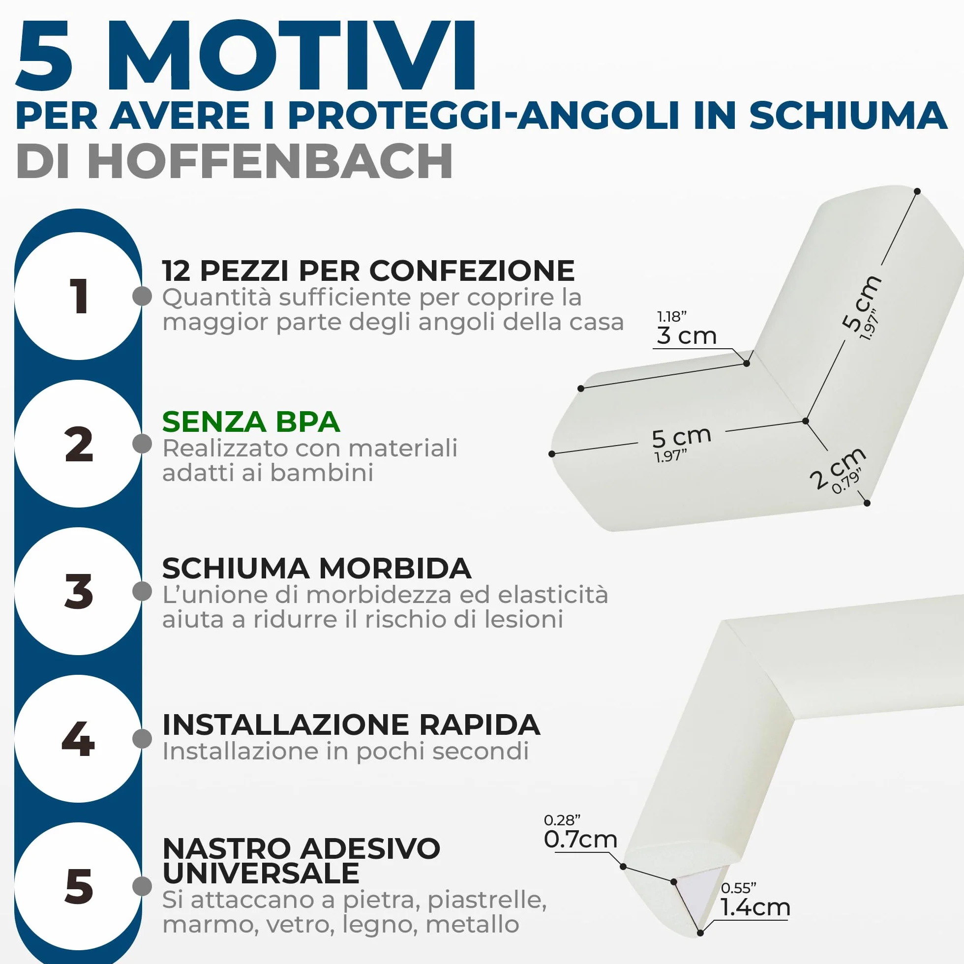 Hoffenbach Paraspigoli Angolari in Gomma per Bambini, Autoadesivi per Mobili, Sicurezza Casa, Bianco