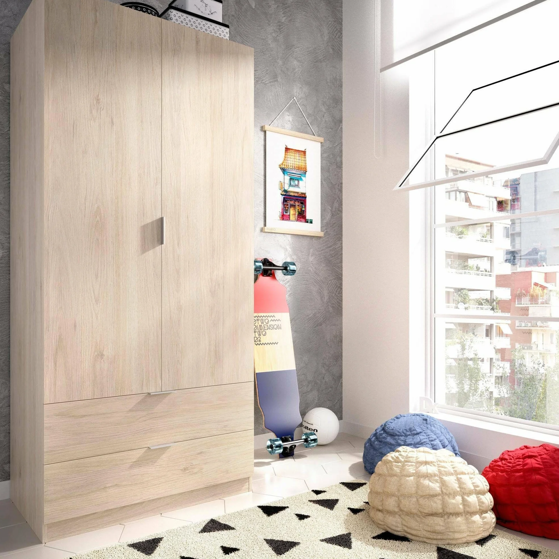 Dmora Guardaroba 2 Ante Pisanino 52x184h cm Marrone Rovere 2 Cassetti Appendiabiti Armadio Camera da Letto