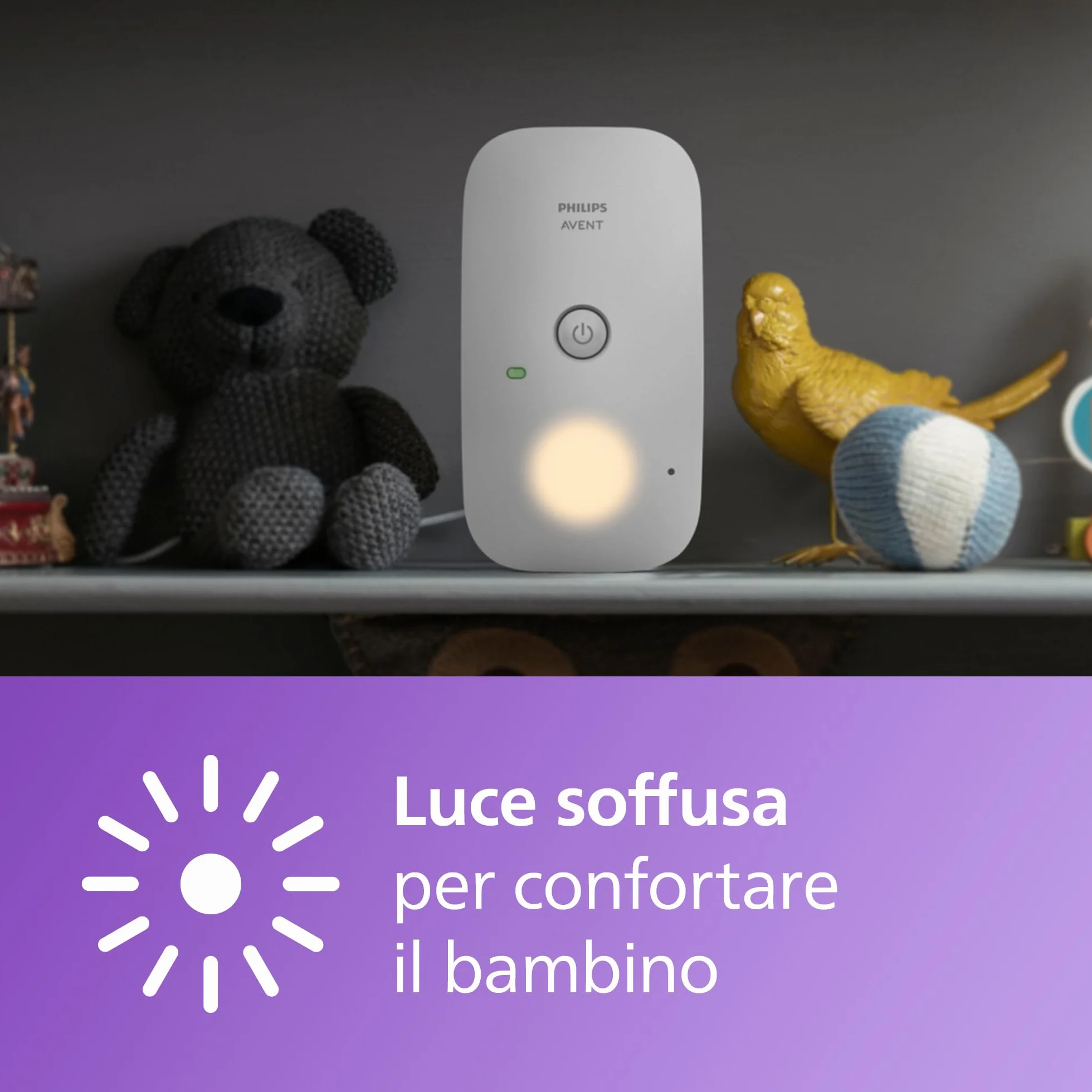 Philips Avent DECT Audio Baby Monitor SCD503/26, audio bidirezionale, portata 330m, batteria 24h, modalità Smart ECO, luce notturna