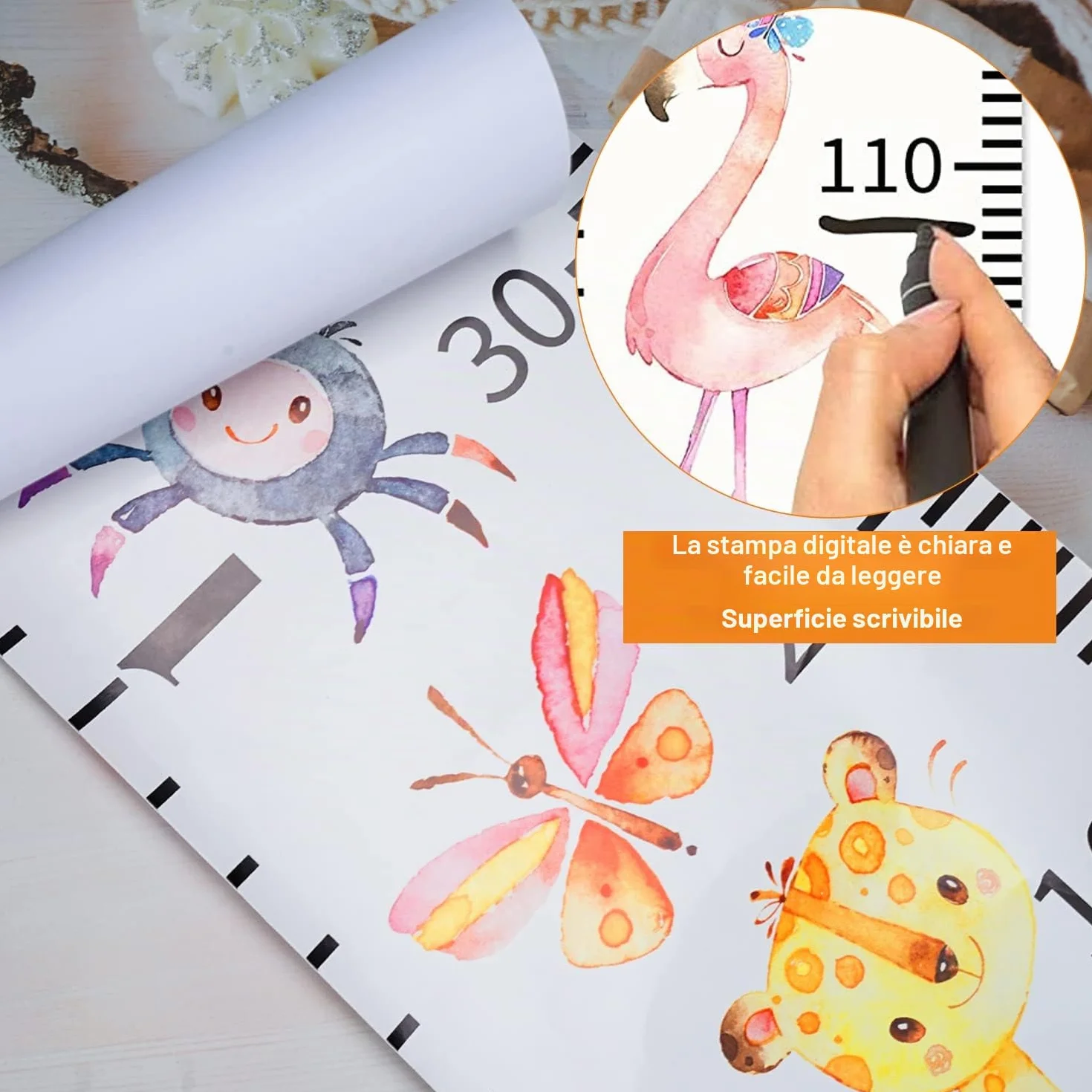 Misura Bambini Parete Rimovibile Legno 20x200 cm Grafico Crescita Altezza Decorazione Murale Vivaio