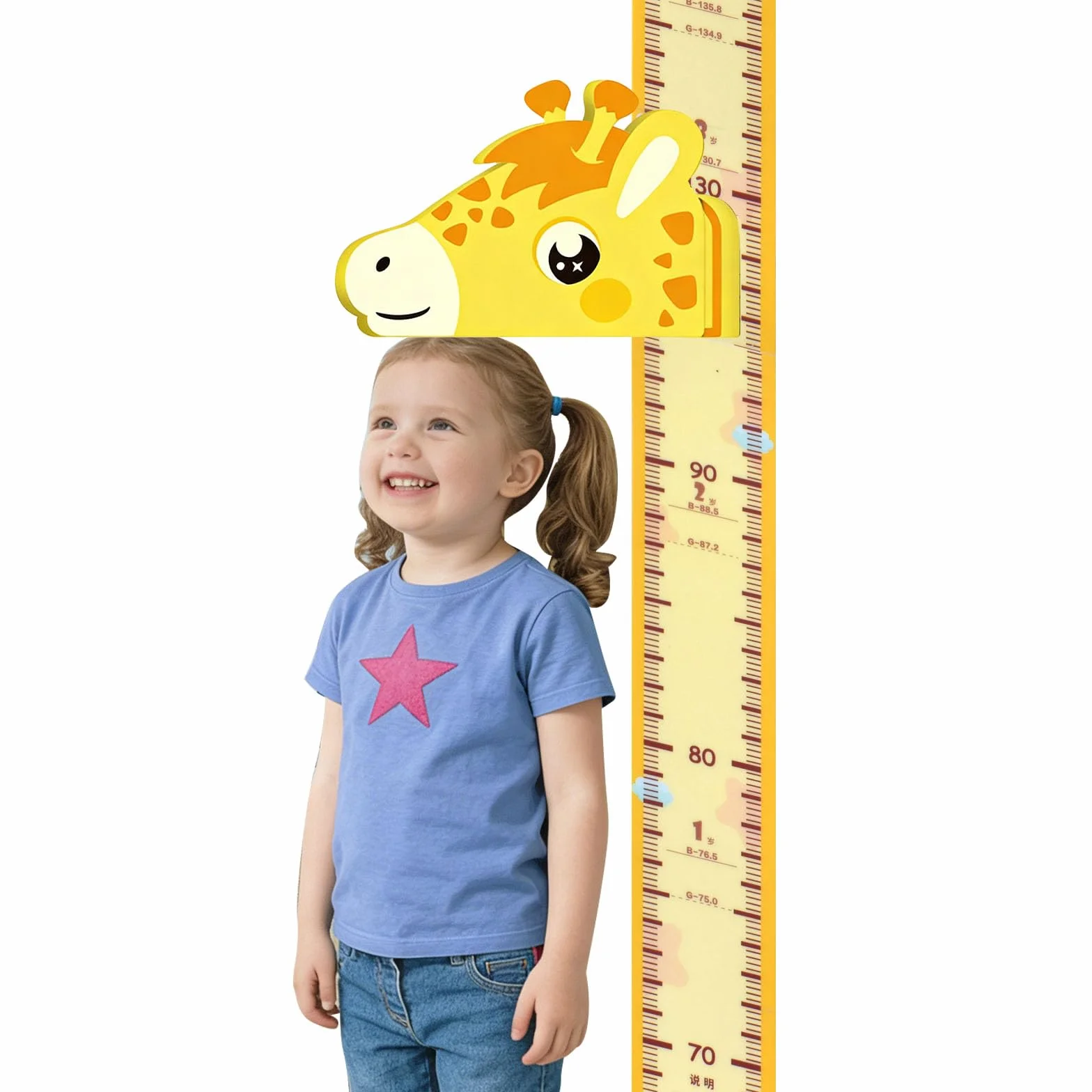 Metro da Parete 3D Giraffa per Bambini, Sticker Parete Magnetico Crescita Rimovibile 65-180 cm