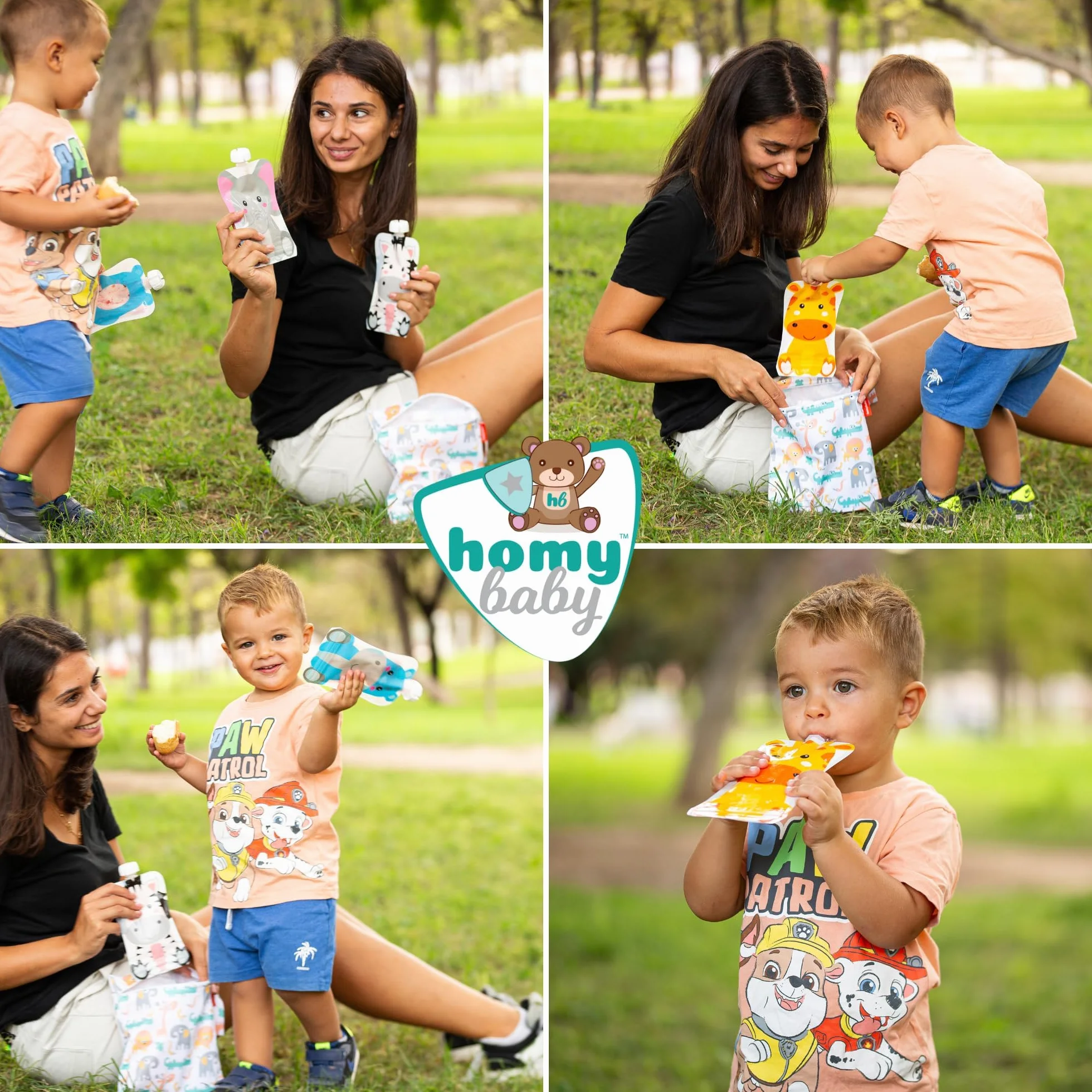 HOMYBABY® Sacchetti riutilizzabili per alimenti per bambini 4 pezzi - Sacchetti di frutta per alimentazione complementare bebè