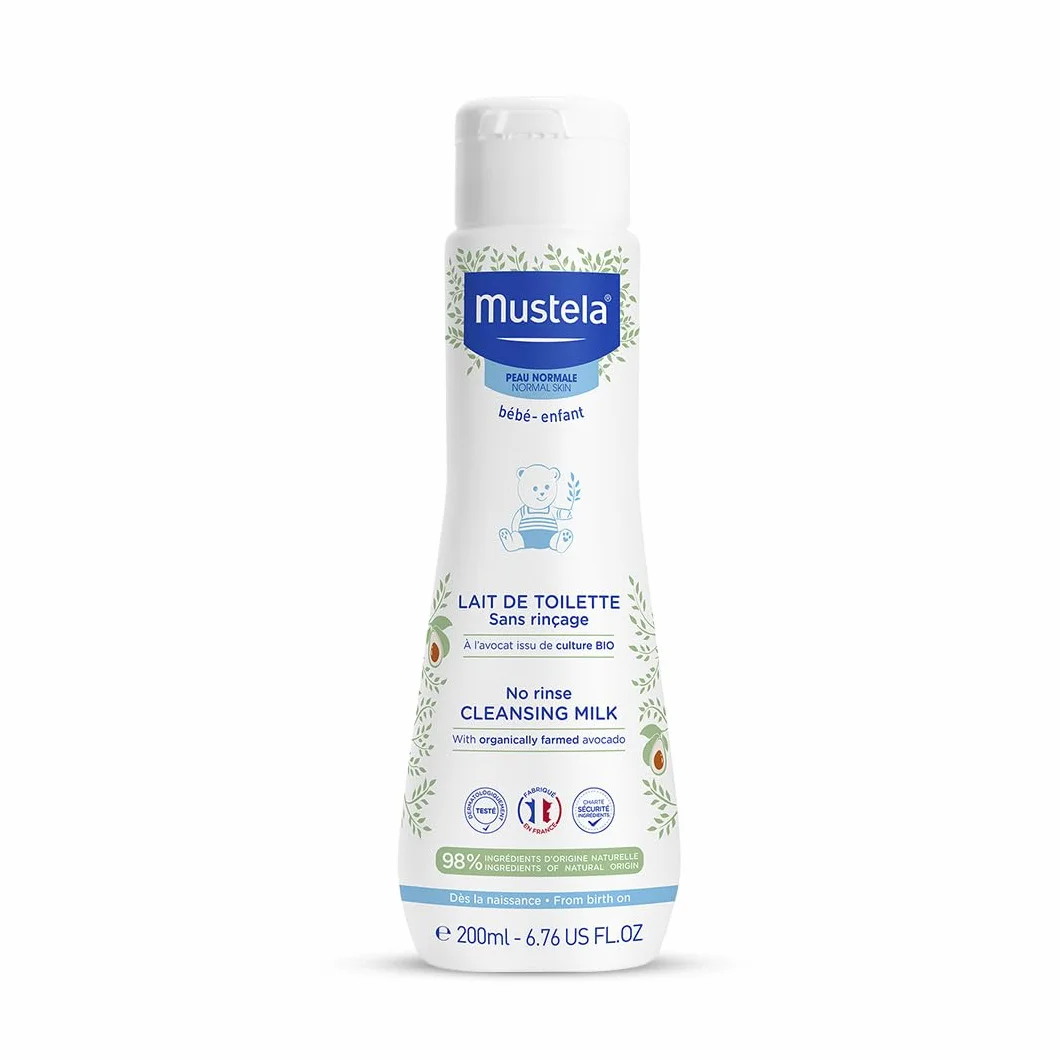 Mustela Latte di Toilette al Perseose d'Avocado BIO 200ml Deterge Senza Risciacquo 98% Ingredienti di Origine Naturale