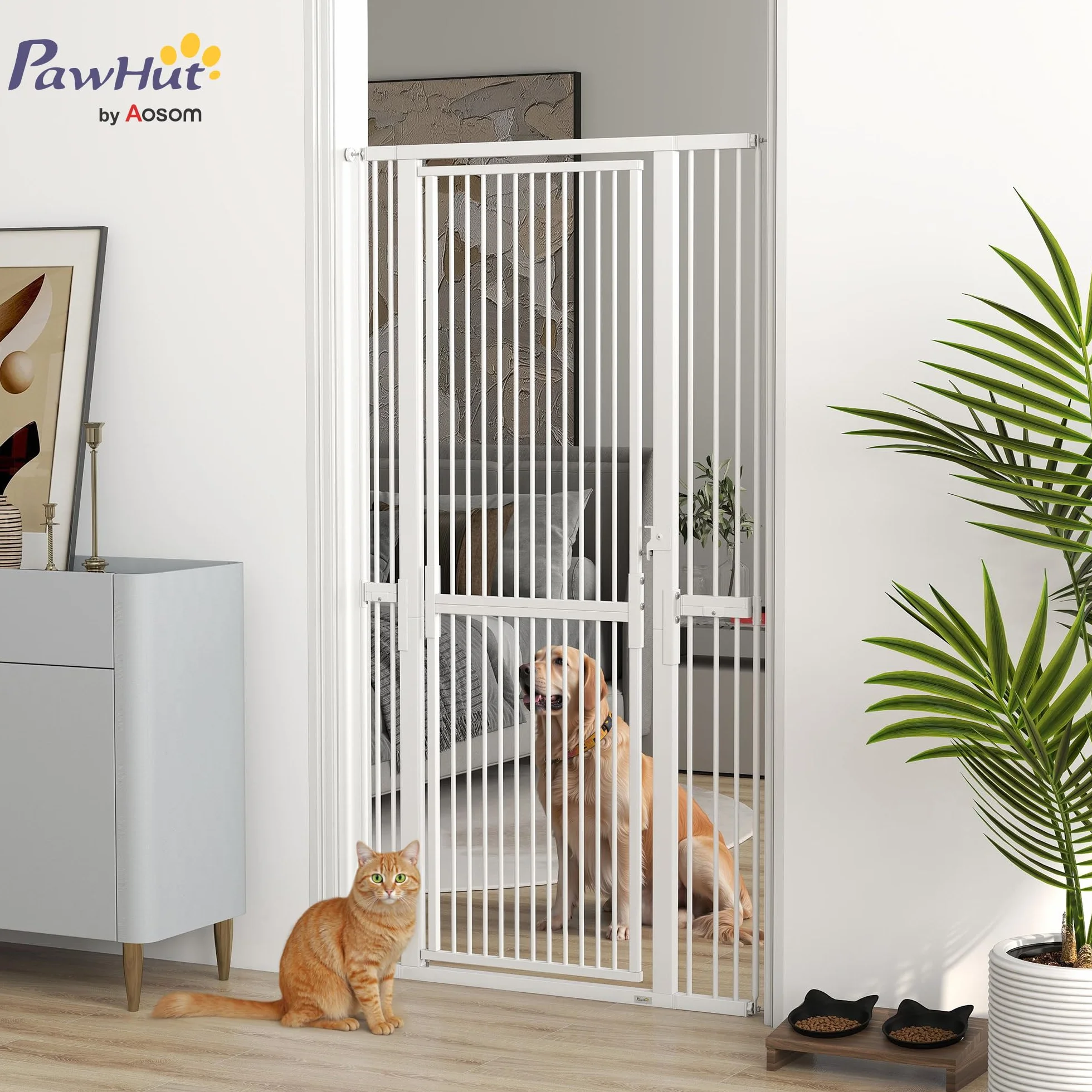 PawHut Cancelletto di Sicurezza per Cani Gatti 180cm, Estensibile 77-104 cm, Spazio 3.5cm, Bianco