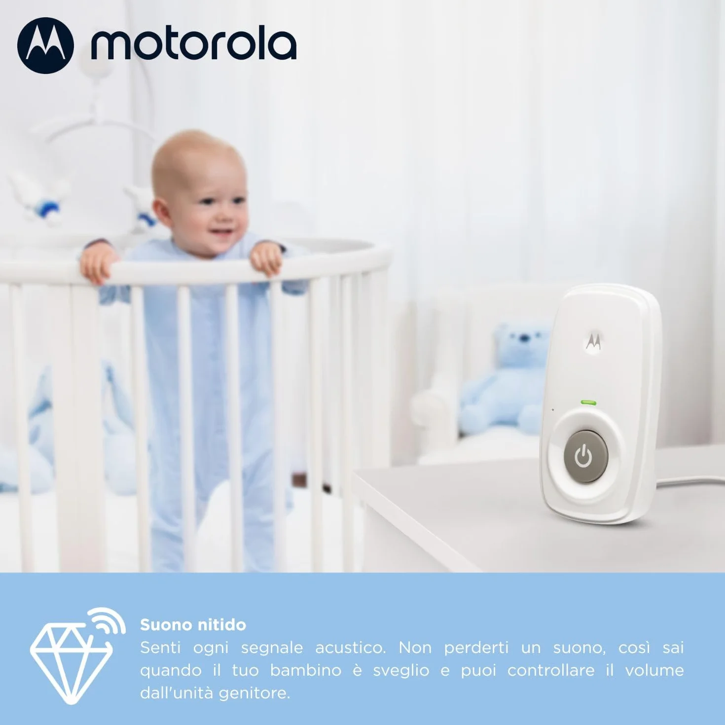 Motorola AM21 Audio Baby Monitor DECT Digital Monitor Long Range High Sensitivity Microphone White