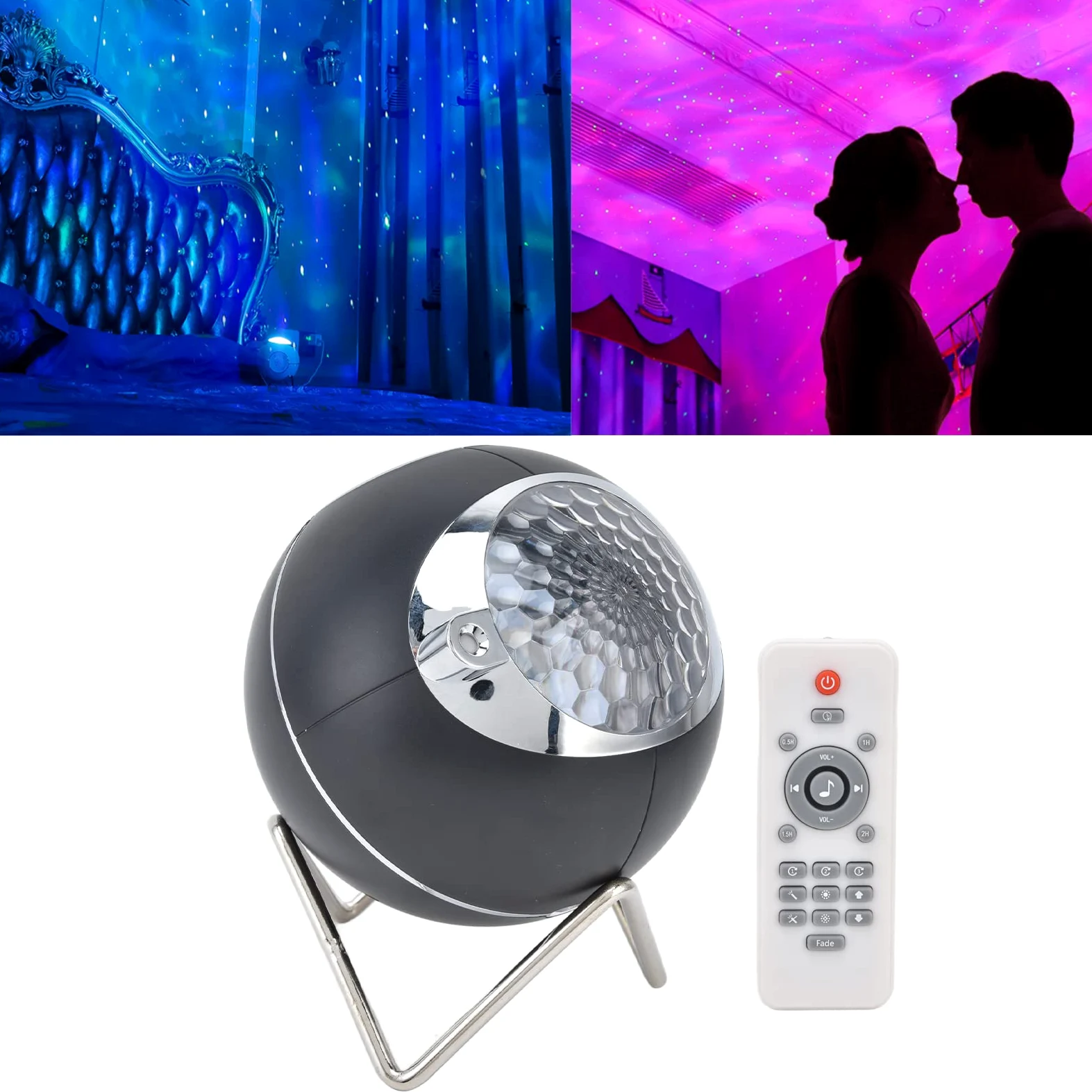 Lampada proiettore a stella, luminosità regolabile, proiezione musicale, luce notturna, cronometraggio, telecomando colorato, ricaricabile, 1800 mAh, per feste per bambini