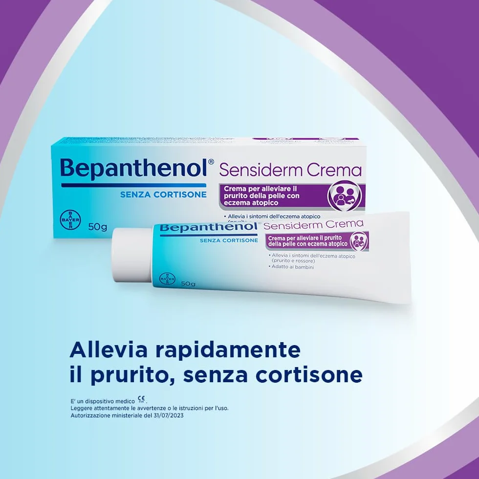 Bepanthenol Sensiderm Crema Idratante Corpo Viso e Mani, Dermatite Atopica, Eczema, Prurito, 50g