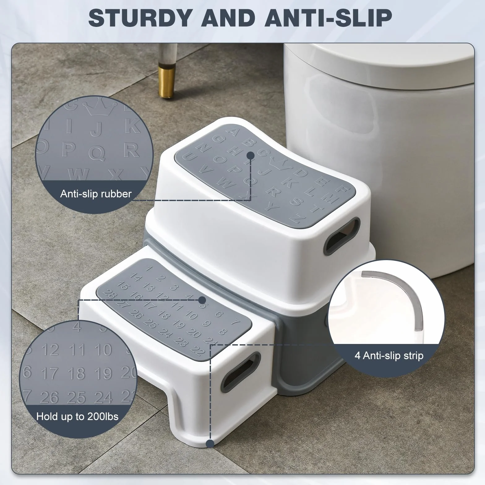 UCAMP Sgabello Bambini 2 Gradini Antiscivolo Antiribaltamento per Bagno Lavandino Toilette 90 kg