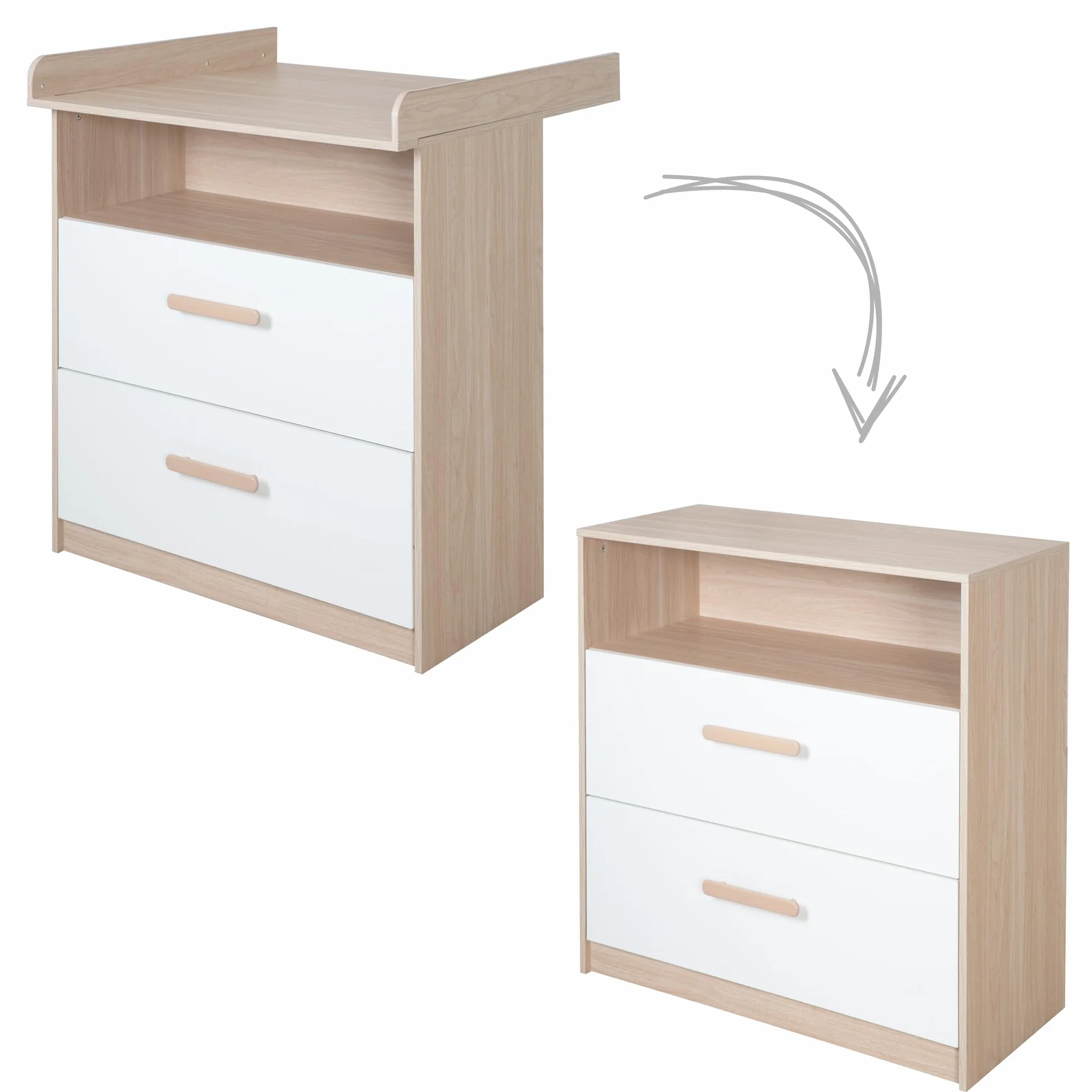 Roba Fasciatoio Cabane Comò per Bambini con Cassetti Estraibili Bianco/Rovere