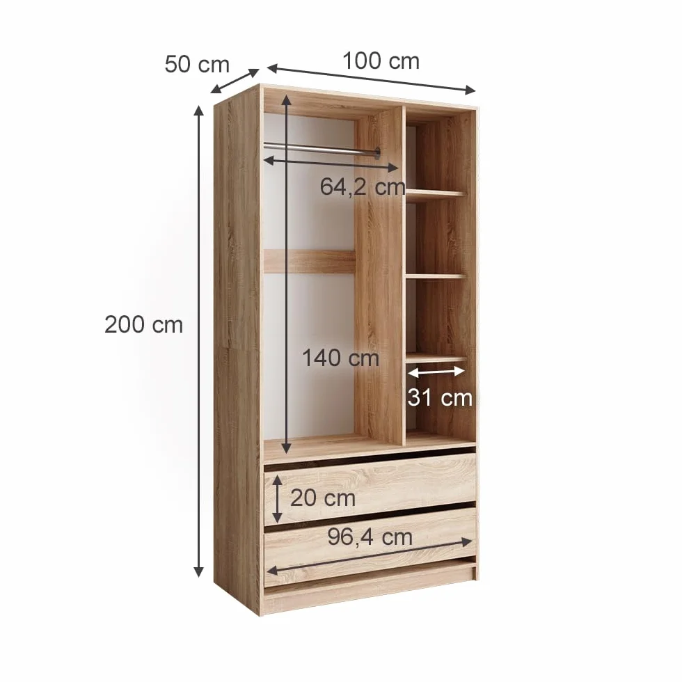 Vicco Armadio per bambini Elmo Sonoma 100 x 200 cm 2 cassetti