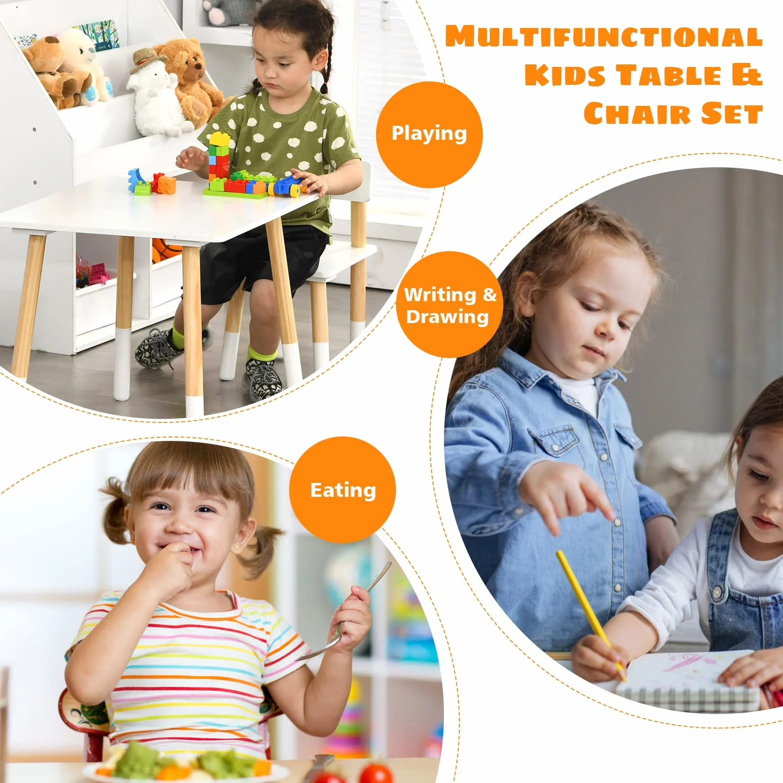 LIFEZEAL set di sedute per bambini tavolo con 2 sedie multifunzionale 3-7 anni