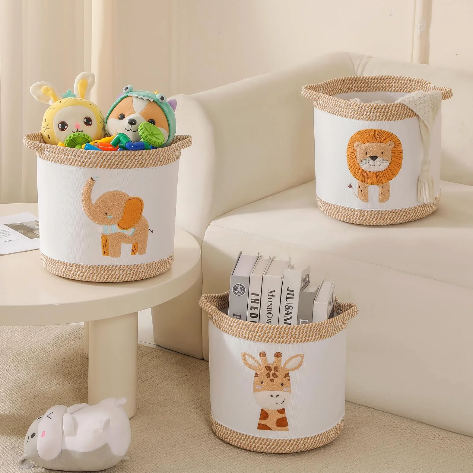 Ceste Portaoggetti Pieghevoli per Bambini Set Giallo Leone Giraffa Elefante