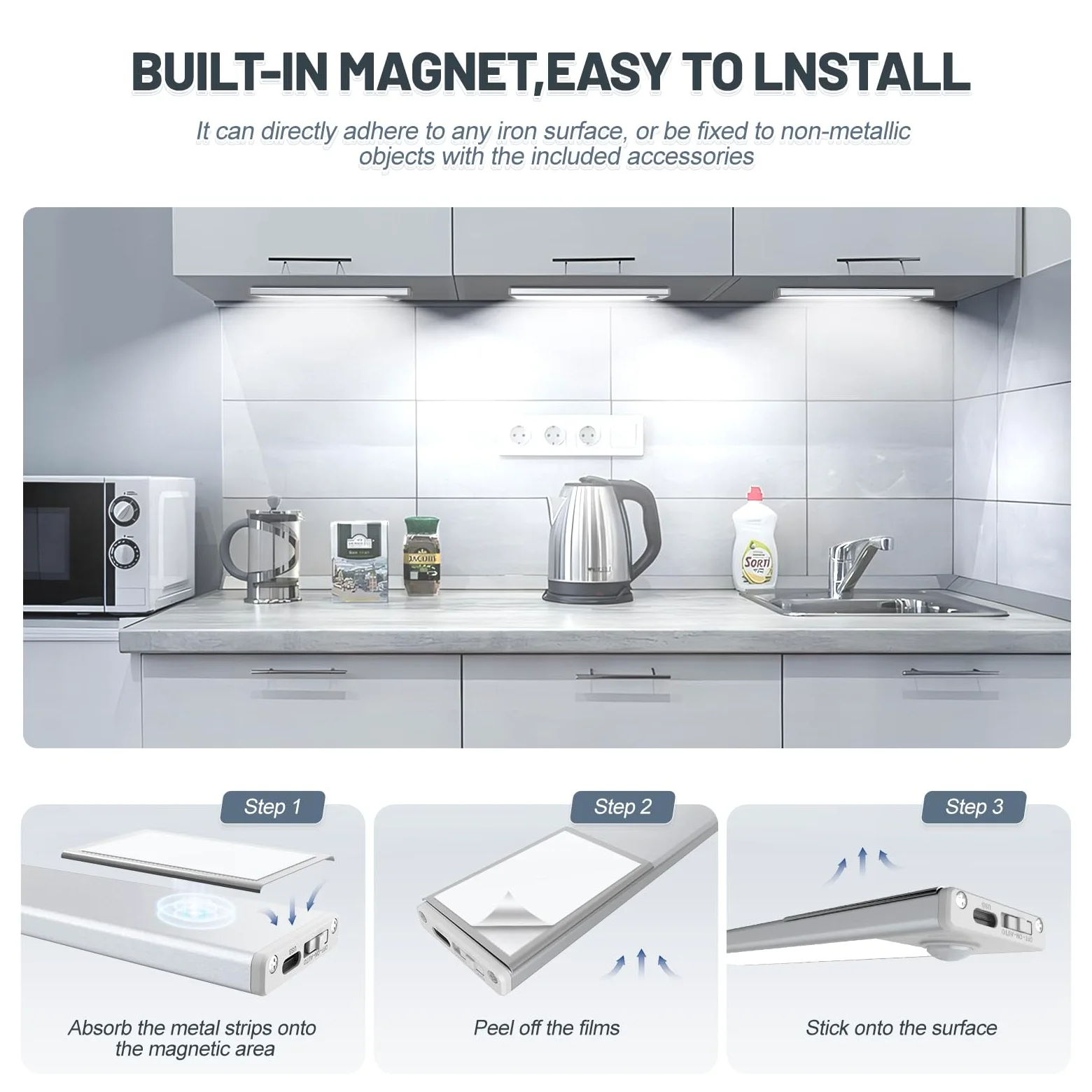 Confezione da 6 luci a 32 LED con sensore di movimento per interni, ricaricabili magnetiche, alimentate a batteria, luci da banco per cucina, armadio, corridoio, scale, luce bianca